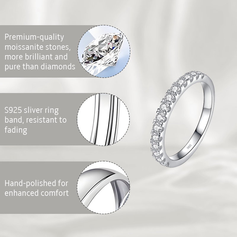 925 Sterling Silver D Synthetic Moissanite Eternity Glitter Ring Band