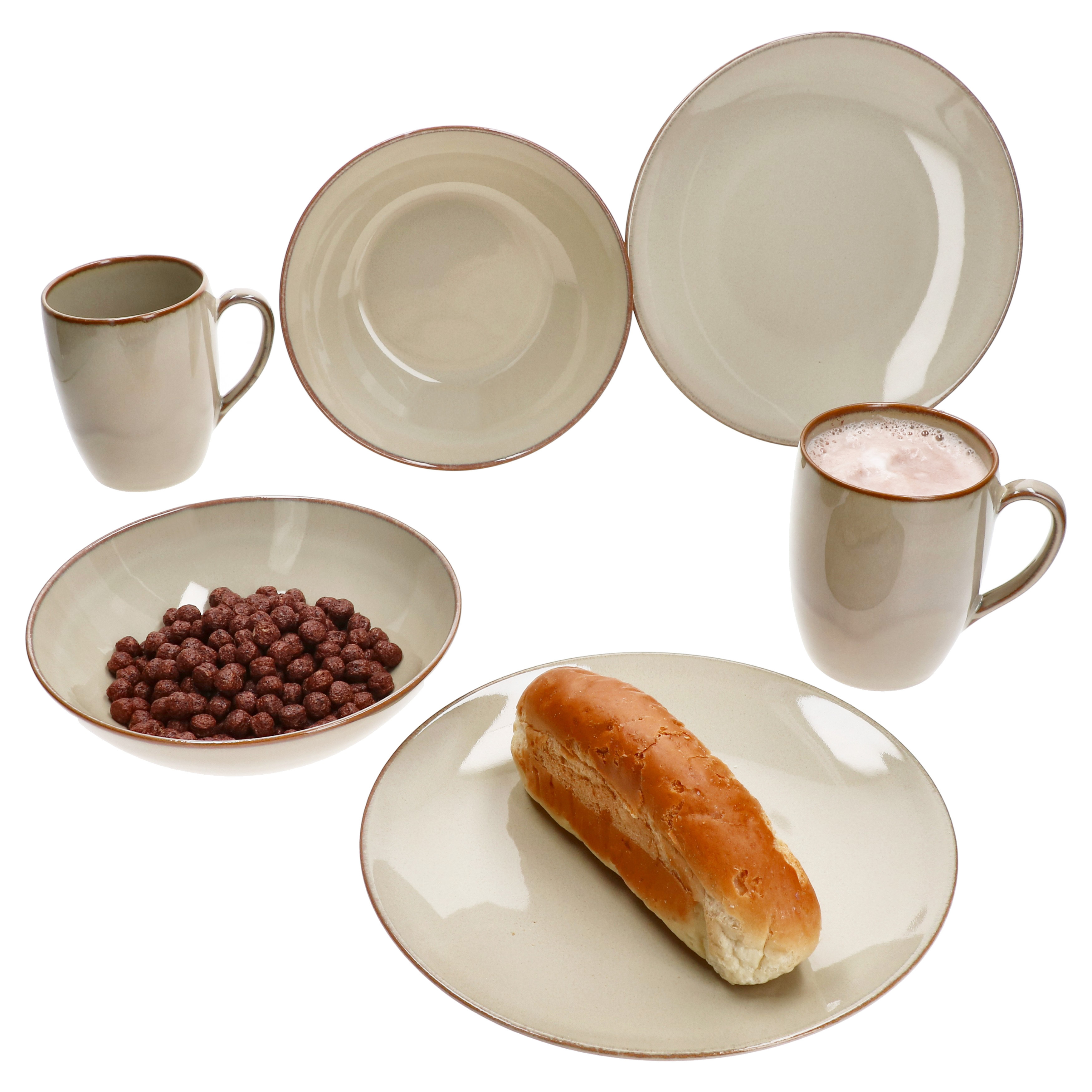 Ossia 6-piece Sand Stoneware Breakfast Set: Plates, Coffee Cups, And Cereal Bowls