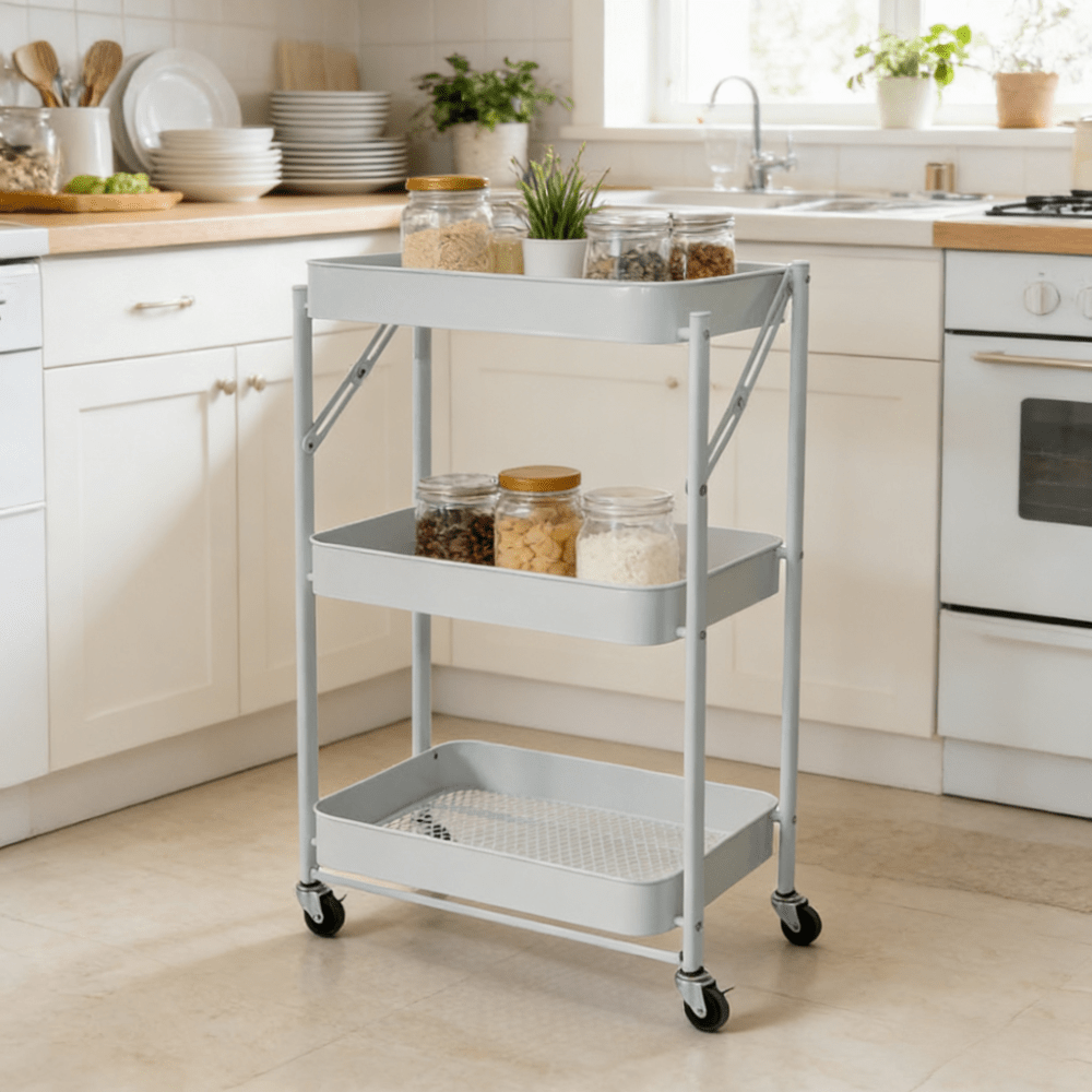 TEMU HOME Carro Camarera de Almacenamiento Multifuncional Plegable 3 Niveles con Ruedas - : 76 cm Largo: Ancho: 30 cm - Se pliega en para ahorrar ,