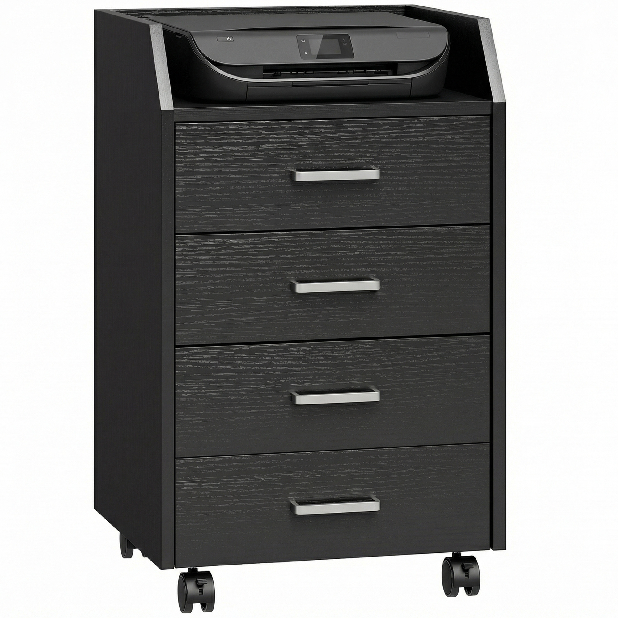 Image of Vinsetto Under-desk Storage Cabinet On Wheels With 4 Sliding Drawers, Mdf And Particle Board, Dimensions 40l X 36w X 65h Cm, Black