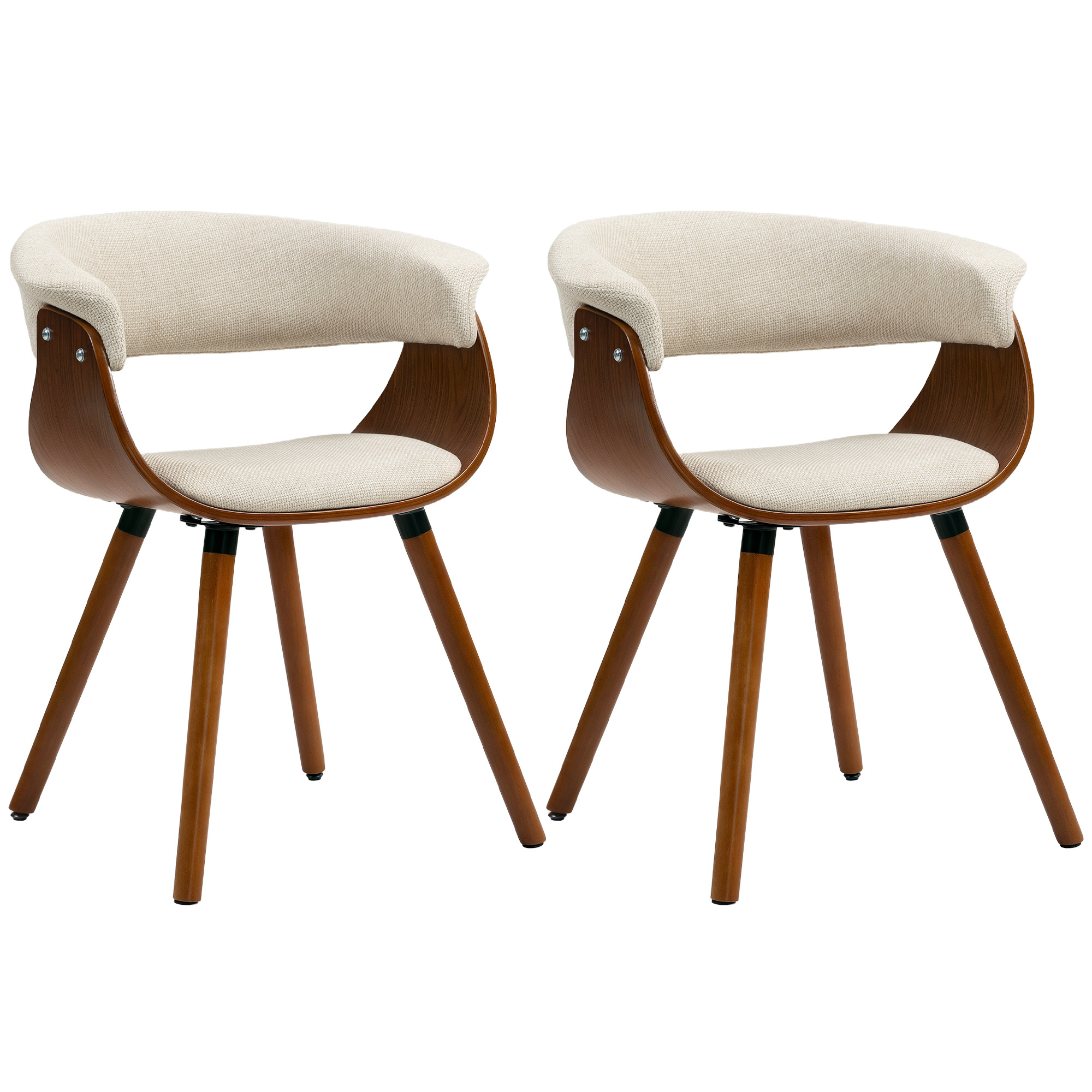 TEMU Lot de 2 chaises de salle à manger, chaises de cuisine rembourrées avec incurvé et pieds en bois , tissu effet lin, pour salon, maison, beige