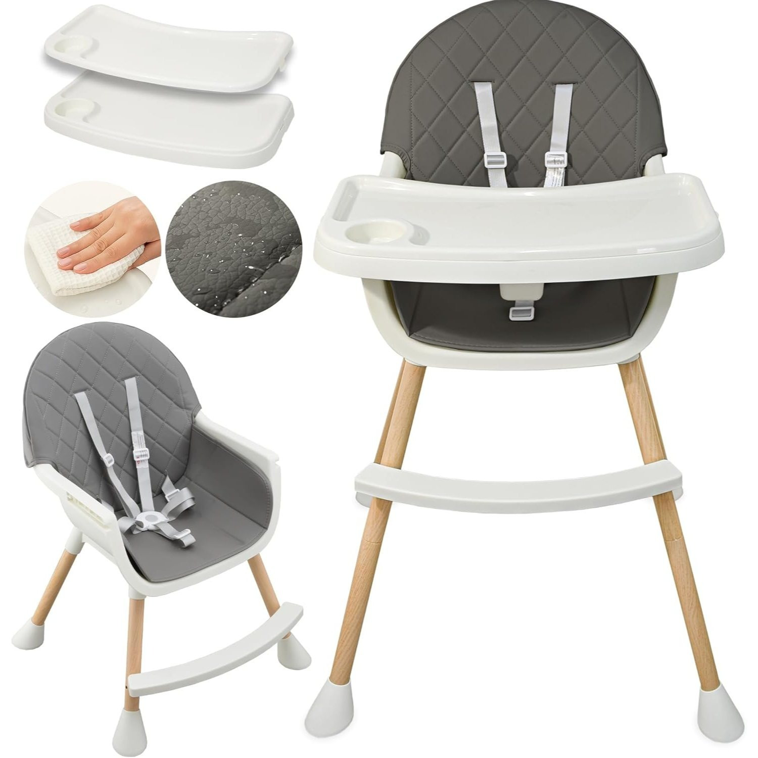 TEMU Almar Baby - Beige Convertible High Chair For Babies 2 In 1 With Padded Seat And Tray, Dining High Chair From 6 To 36 Months.