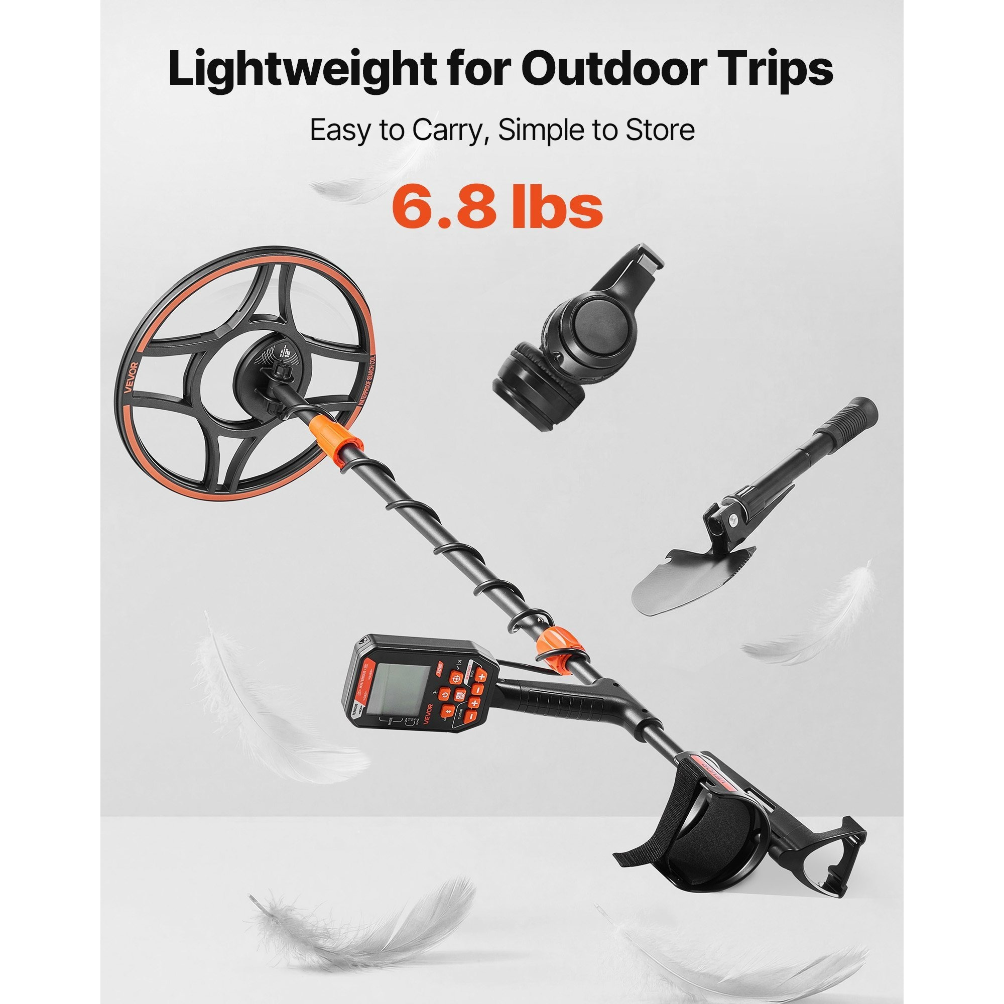 Image of Vevor Metal Detector, 304.8 Mm, Professional High Accuracy Gold Detector For Adults, With Display, Wireless Headphones, 7 , Adjustable Length, For Detecting Gold