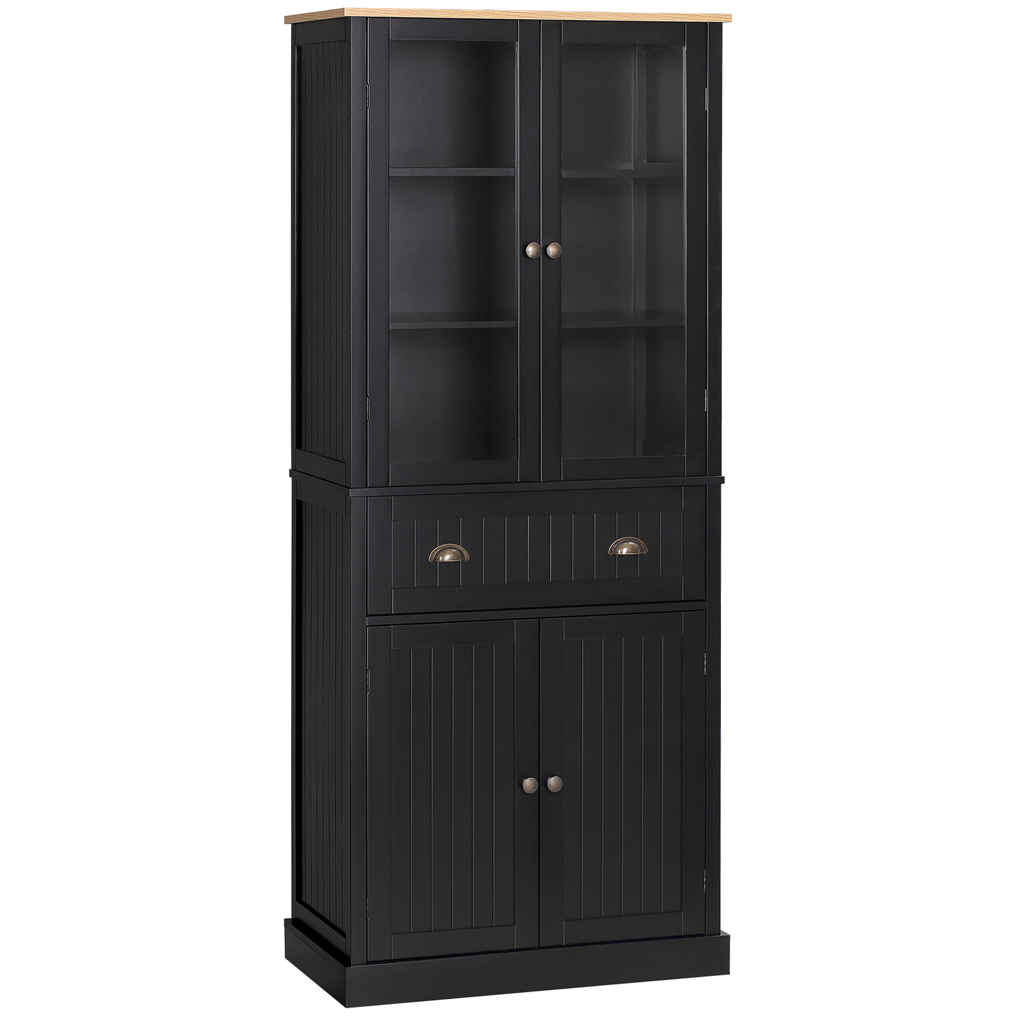 TEMU HOMCOM Buffet meuble cuisine rangement armoire de cuisine 4 portes dont 2 portes vitrées et 1 tiroir hauteur 182,5 cm avec étagères réglables -