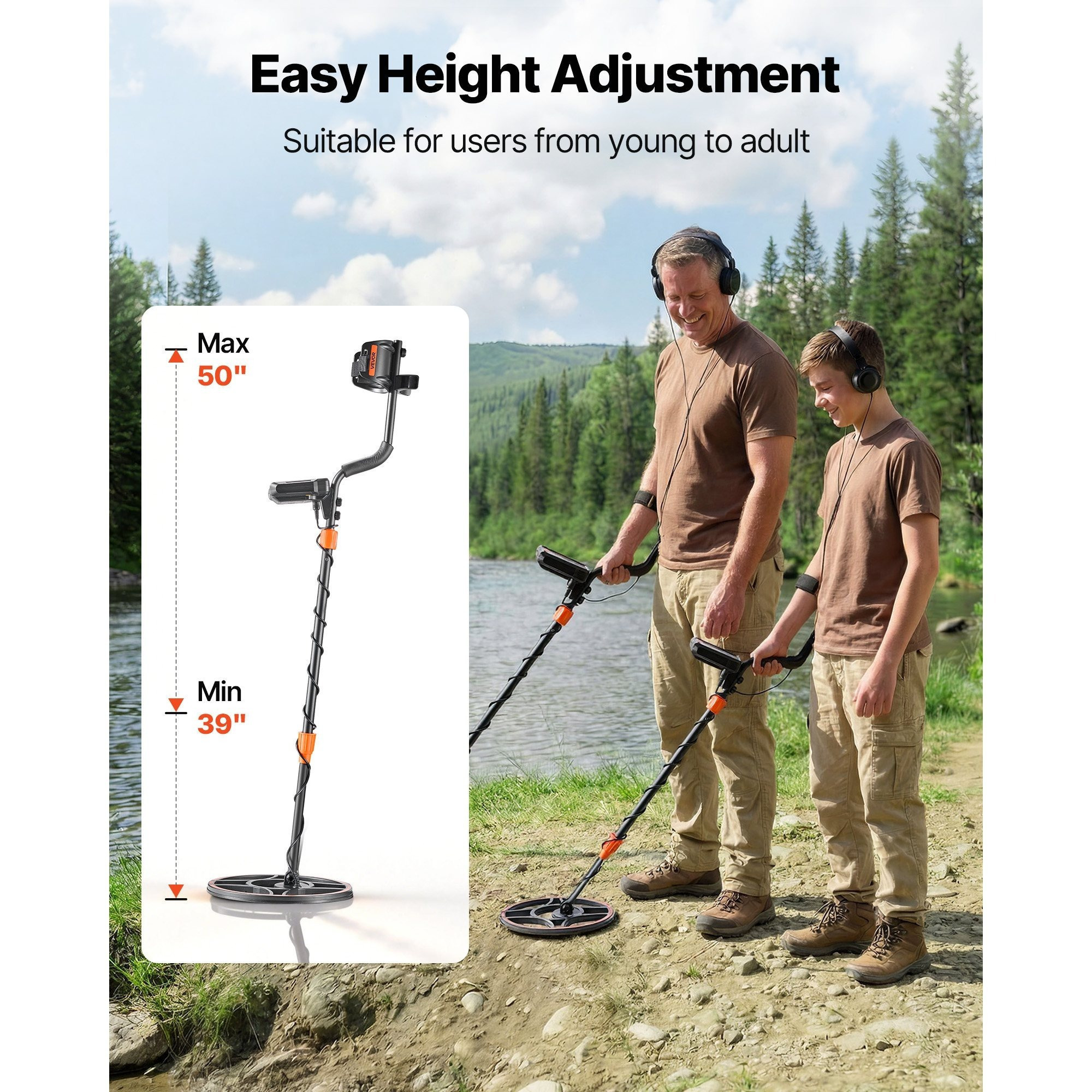 Image of Vevor Metal Detector For Adults, 304.8 Mm, Professional High Accuracy Gold Detector, Search Coil With Display, Headphones, 6 , Adjustable, For Detecting Gold