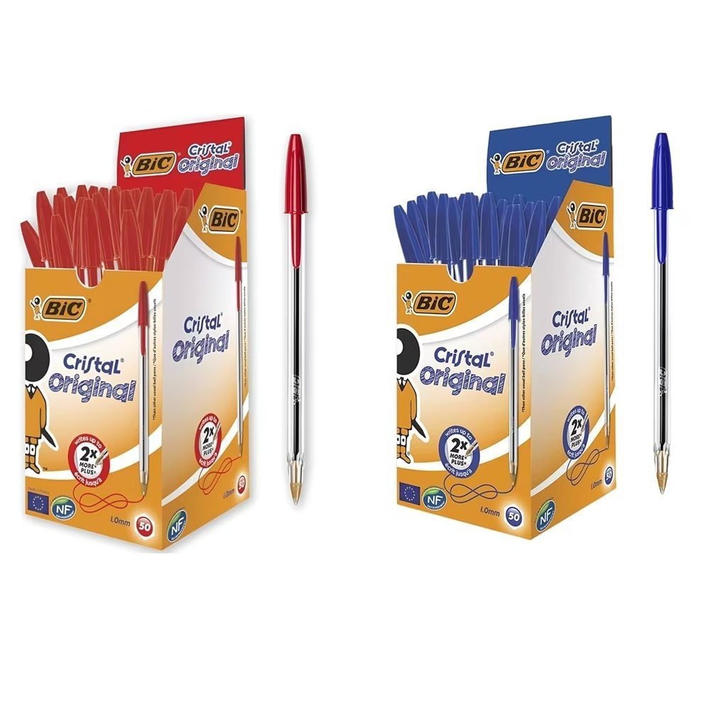 TEMU Bolígrafos BIC de 50+50, azul y , punta de 1.0 mm, escritura , de larga duración, para uso escolar, de oficina y en el hogar
