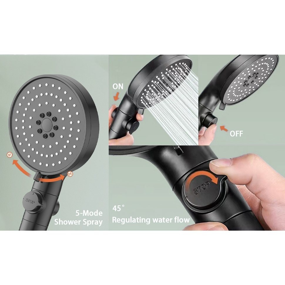 Multifunctional High Pressure Shower Head with 5 Spray Settings