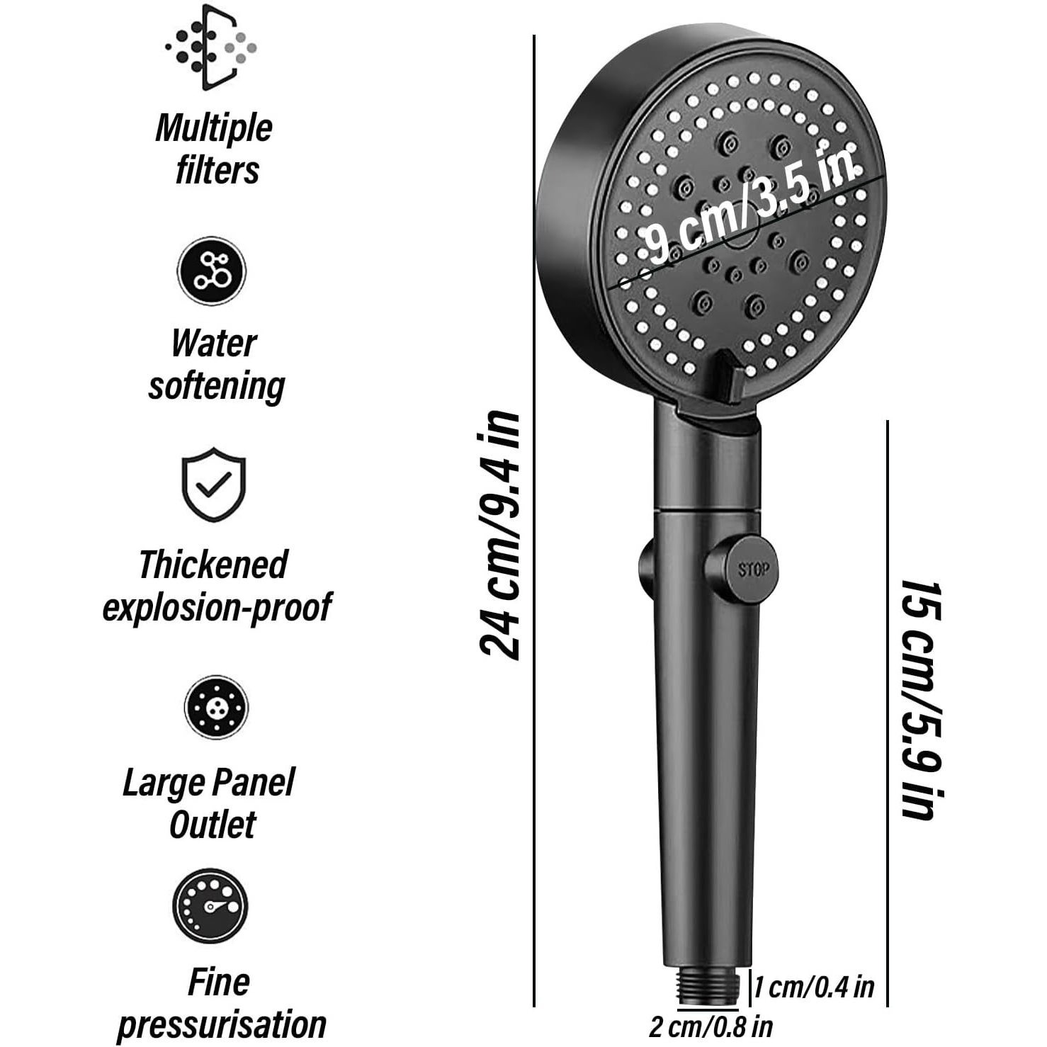 Multifunctional High Pressure Shower Head with 5 Spray Settings