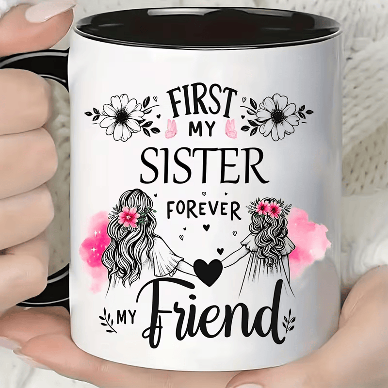 TEMU 1pc Best Sister Quote Coffee Mug – Funny Sister Gift Ceramic Tea & Coffee Cup For Sister, Best Friend Drinkware For