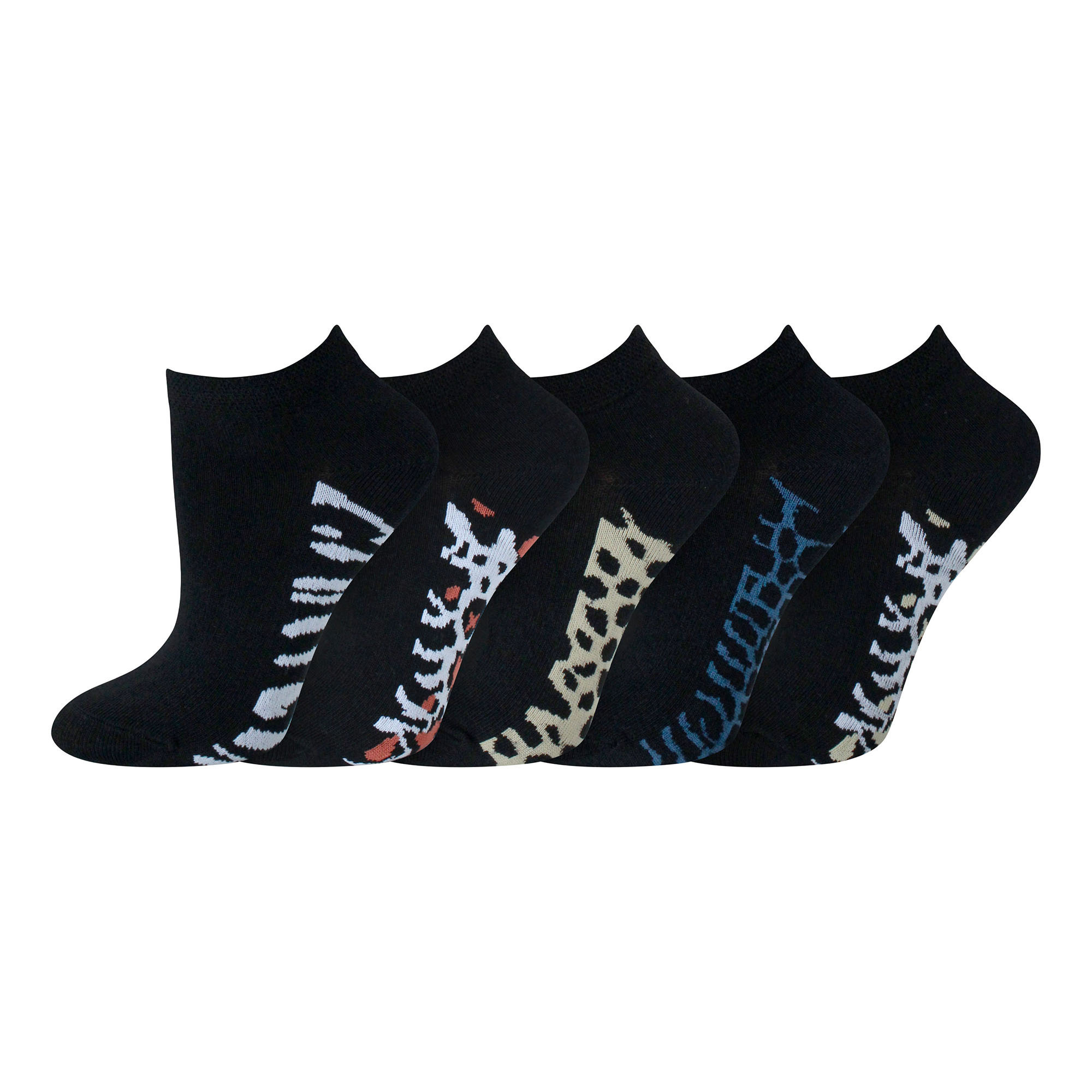 TEMU Women’s 5-pair Ankle Sports Socks – Cushioned Low-cut Running Socks With Trendy Animal Print Design, Soft, Breathable, Comfortable Cotton-rich