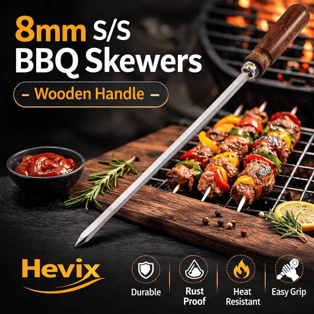 TEMU 8mm Stainless Steel Bbq Skewer With Wooden Handle, Heavy Duty Barbecue Skewer For Grilling Meat, Kebabs And Vegetables