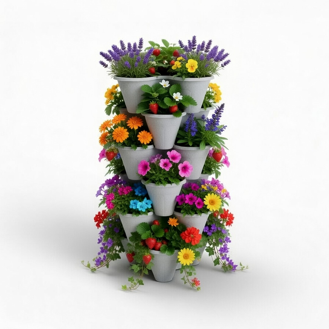 TEMU Strawberry Silver Planter Trio 3-tier Stacking Pots – Pack Of 6, Vertical Garden Planters For Herbs, Flowers & Vegetables Indoor Outdoor