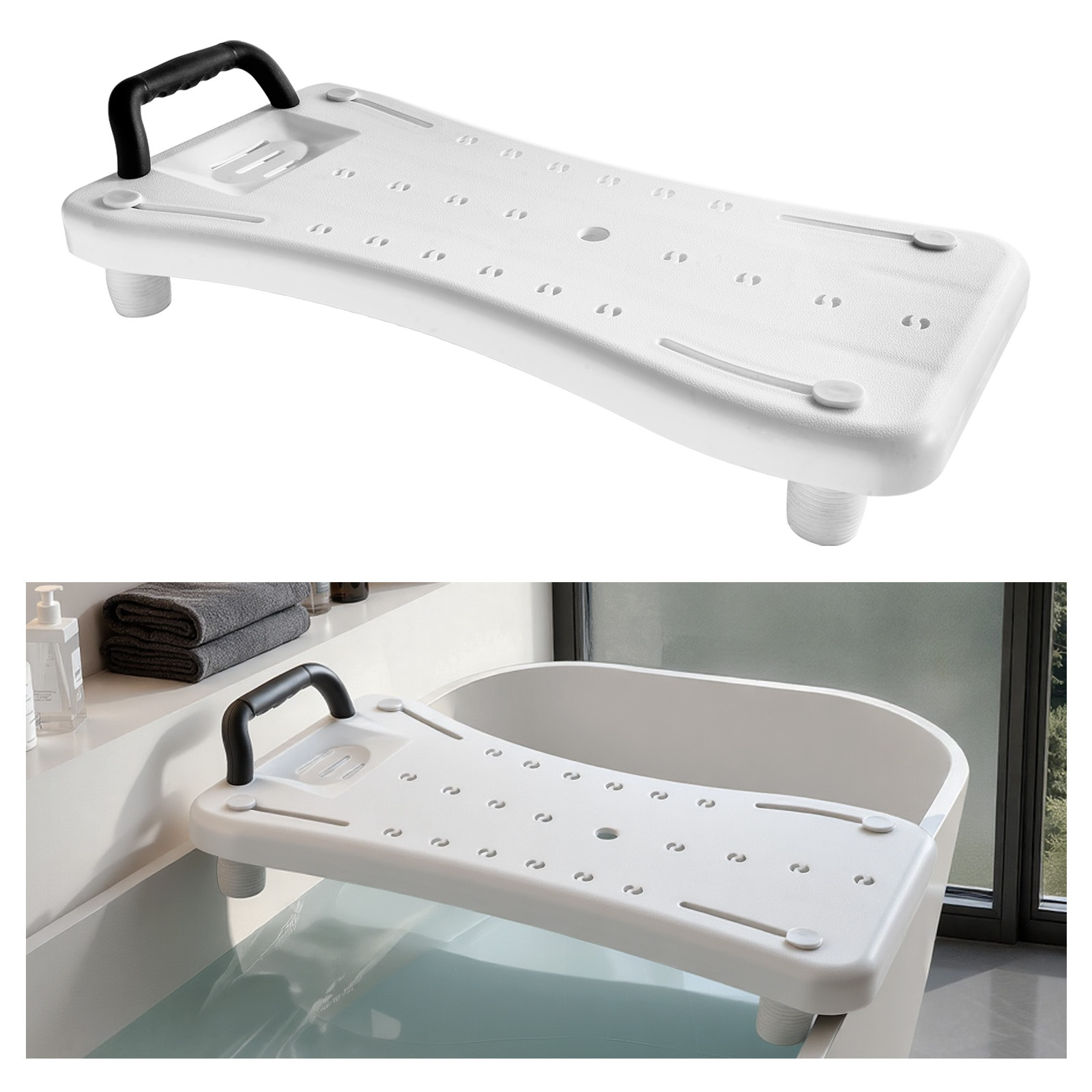 Image of Vevor Tub Transfer Bench With Handle, 150 Kg Shower Bath Seat, Portable Bathtub Bench For 41 Cm-62 Cm Wide Tubs, Bath Board With Adjustable Non-slip Feet For Adults, Seniors, Elderly And Disabled