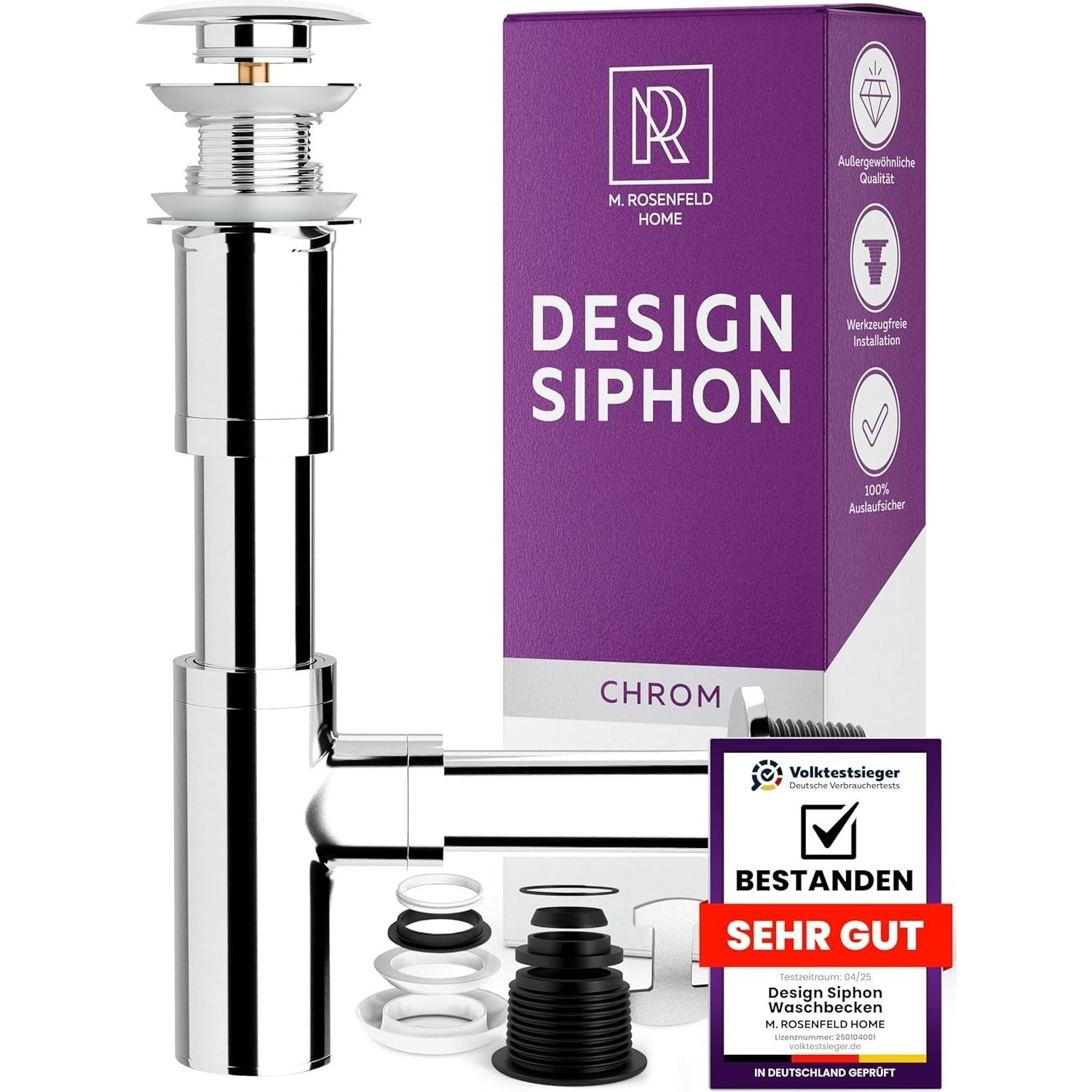 Image of Designer Washbasin Siphon 1¼ Inch Pop-up Drain Valve With Overflow Stainless Steel Odor Trap Drain Set With Cleaning Opening Complete Set For Bathroom Installation