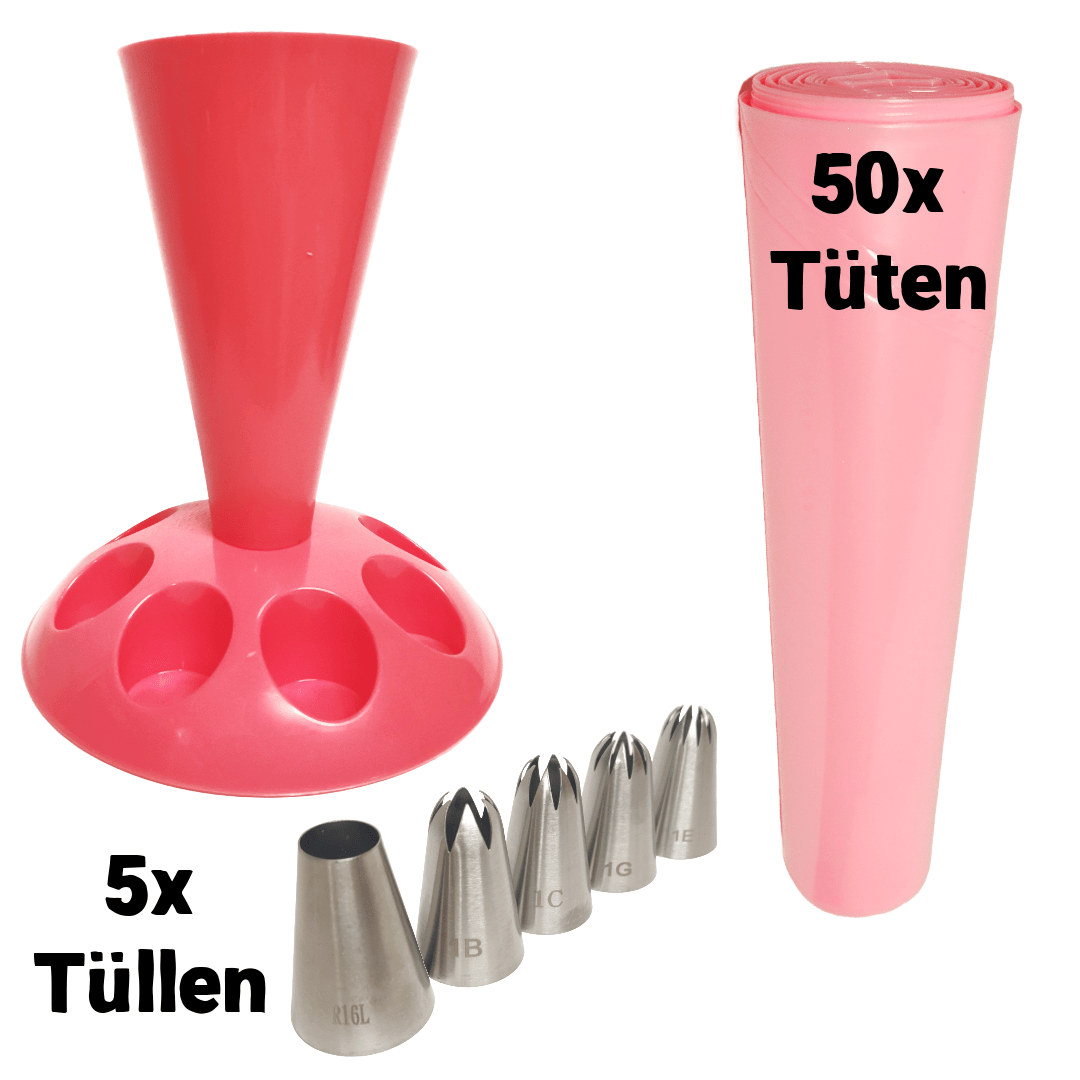 Mycakebrand Bag Set . 5x Cones (stainless Steel) And 50x Bags (ldpe)