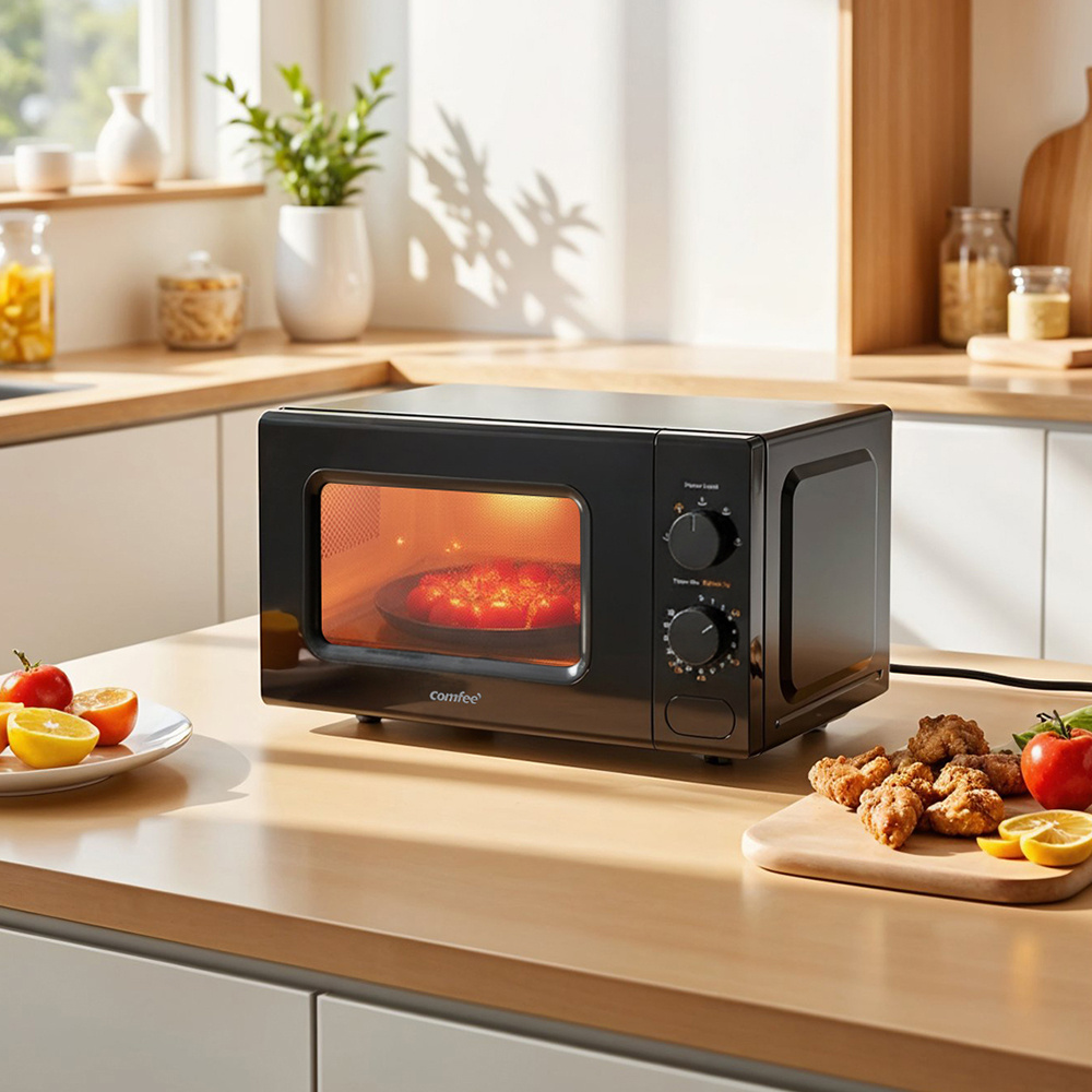 TEMU Midea Comfee' Retro-modern Compact Microwave - 20l Black Countertop Oven With 700w Performance, Manual Controls & Quick - Stylish Design With
