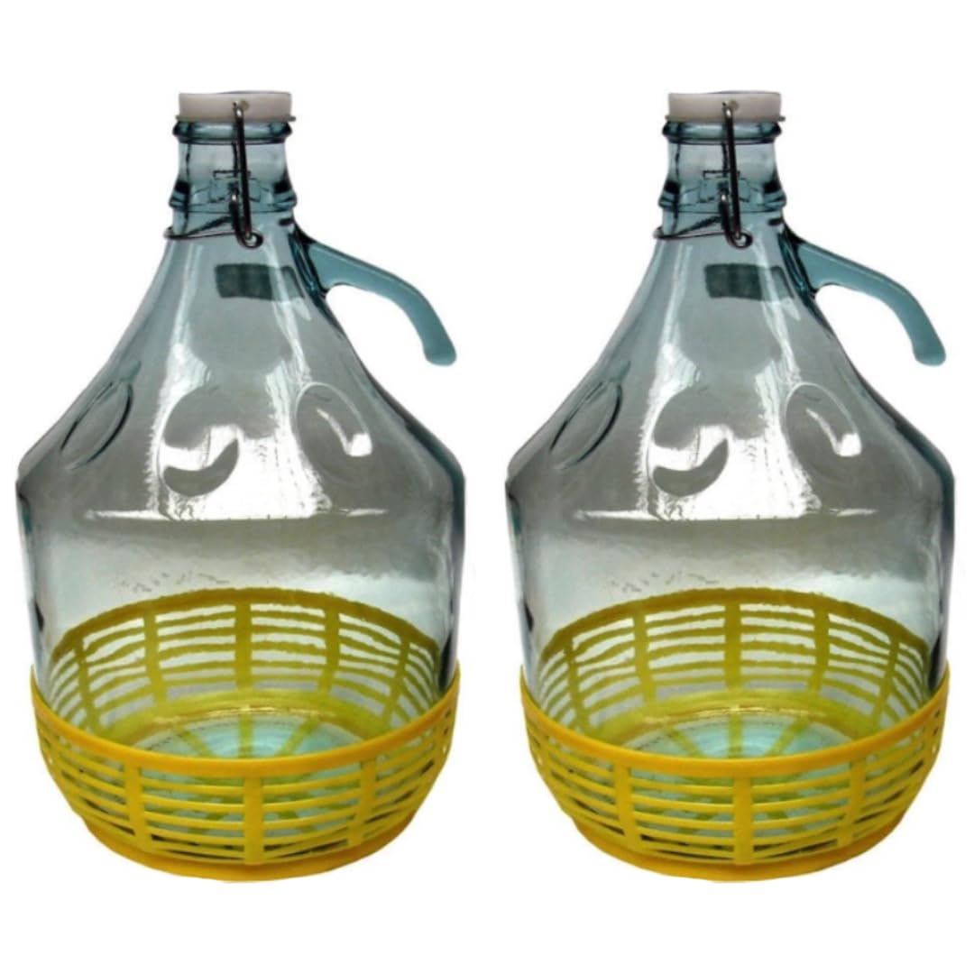 TEMU 2 Dame in Vetro Palloncini da 5 Chiusura a Gancio e Cestino in plastica - Damigiana 5 Tappo ermetico a Leva