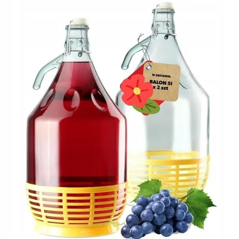 TEMU Sconosciuto, 2 PEZZI Damigiana da 5L con CHIUSURA A STAFFA e cestino in plastica bottiglia damigiana di vetro damigiana per vino bottiglia a
