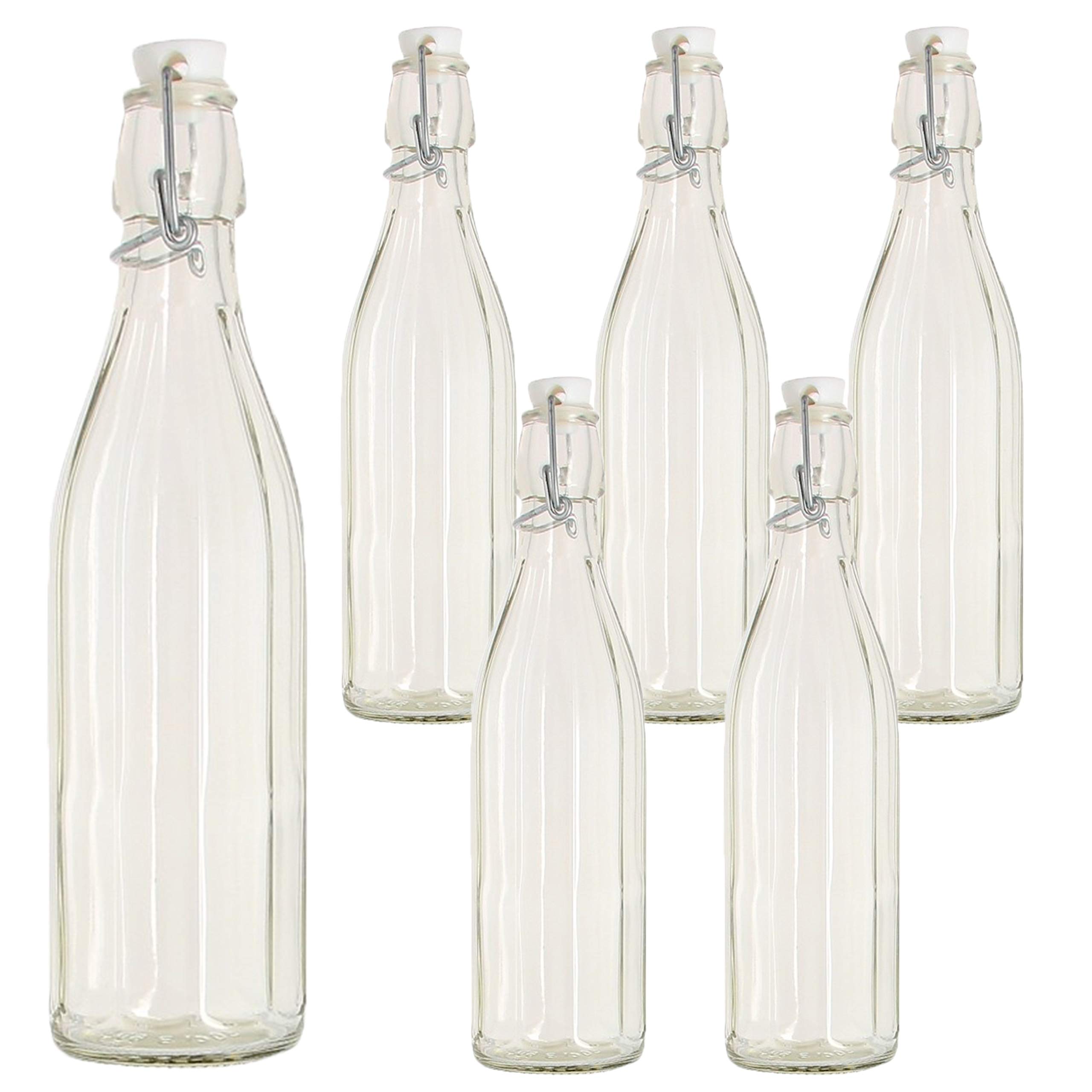 TEMU Fdg Set Of 6 Transparent Glass Bottles, 1 Lt, For Water, Oil, And Beverages, With Airtight Seal Cap