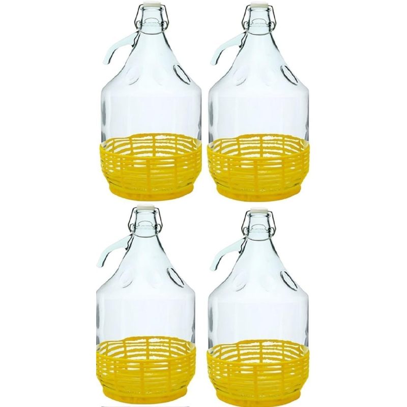 TEMU 4 Dame Fermentatore in Vetro Palloncini da 5 Chiusura a Gancio e Cestino in plastica - Damigiana 5 Tappo ermetico a Leva