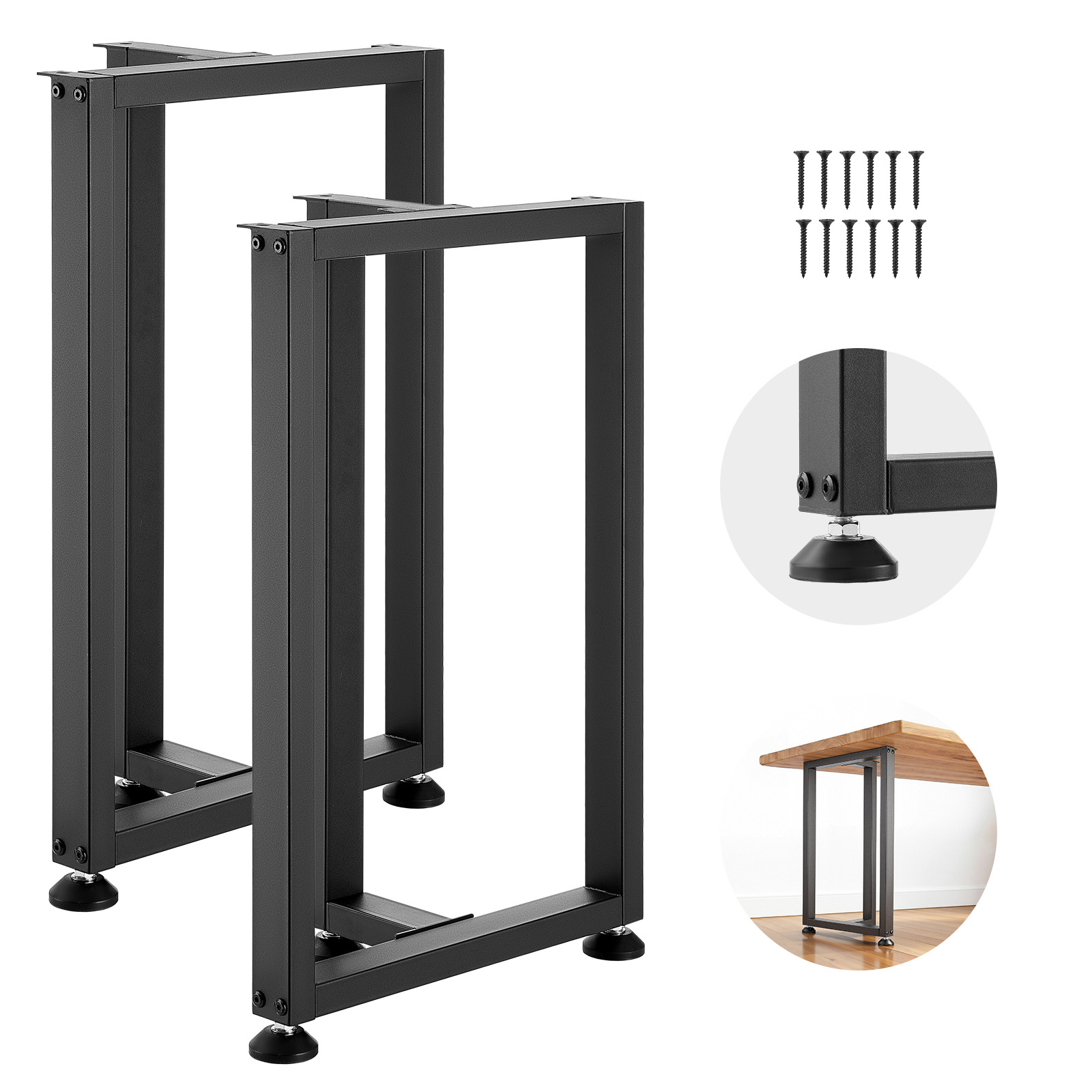 Image of Vevor Table Legs, 740 Mm () Square Steel Furniture Legs, Modular Design, Easy Assembly, 1000 Kg Heavy Duty, For Home Office Desk, Dinner Table, Workbench, Set Of 2, Black