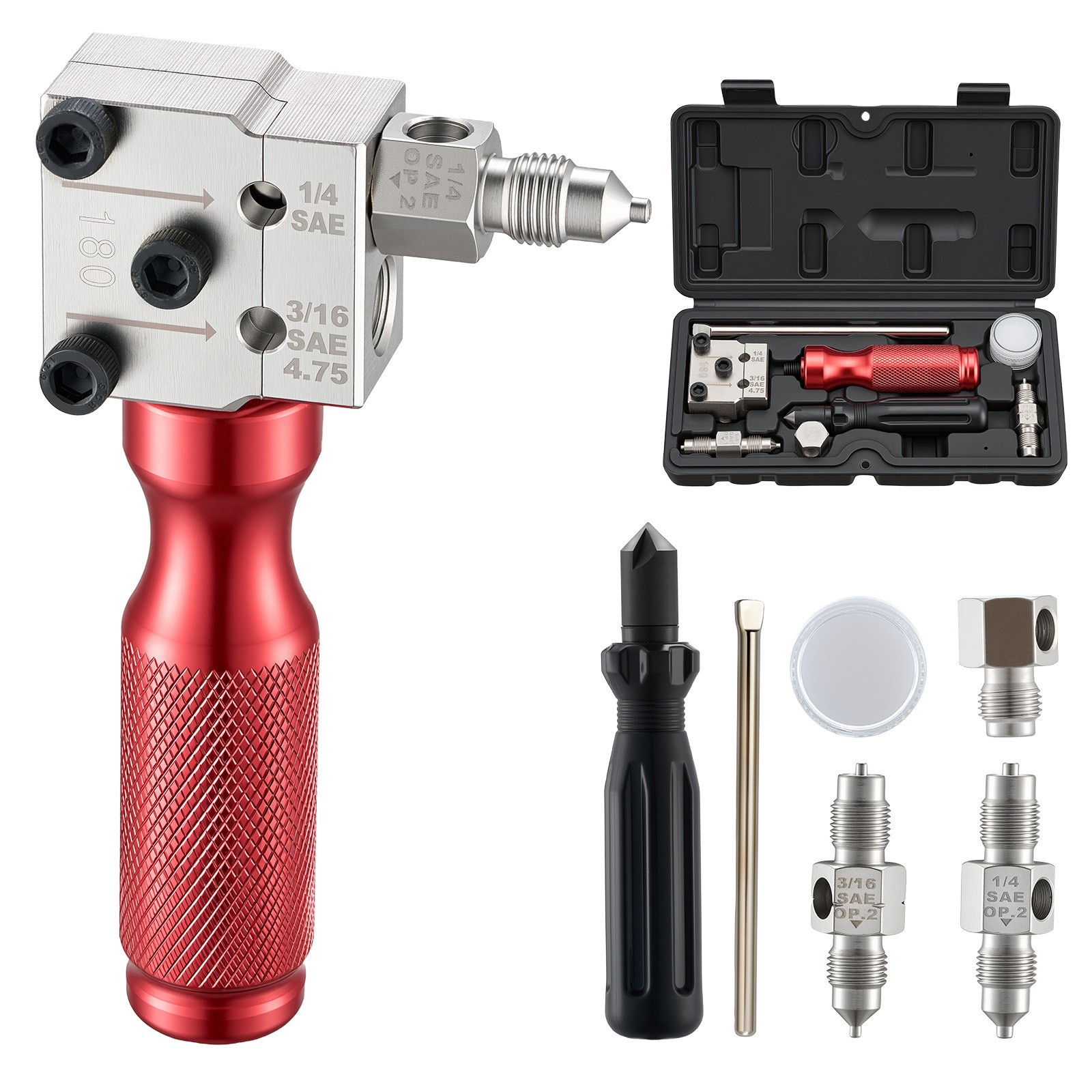 Image of Vevor Brake Line Flaring Tool Kit, 45° Single & Double Flare Tool For 4.75mm, 6. Copper Tubing - With 2 Dies, Deburring Tool & Toolbox For Automotive Brake Hydraulic Line Repair