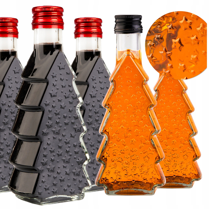 TEMU 5pcs. Christmas Bottles 250ml 0.25 L Small Bottles In Of A Christmas Tree With Embossing Of Stars For , Liqueurs, Bimber, Vodka, Syrups - Ideal