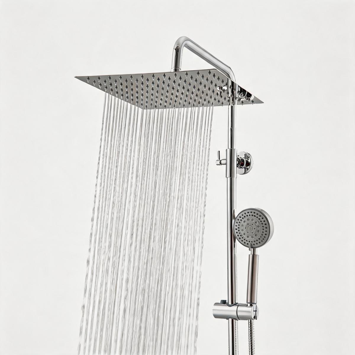 Chrome Finish Bathroom Shower System with Square Rain Shower Set