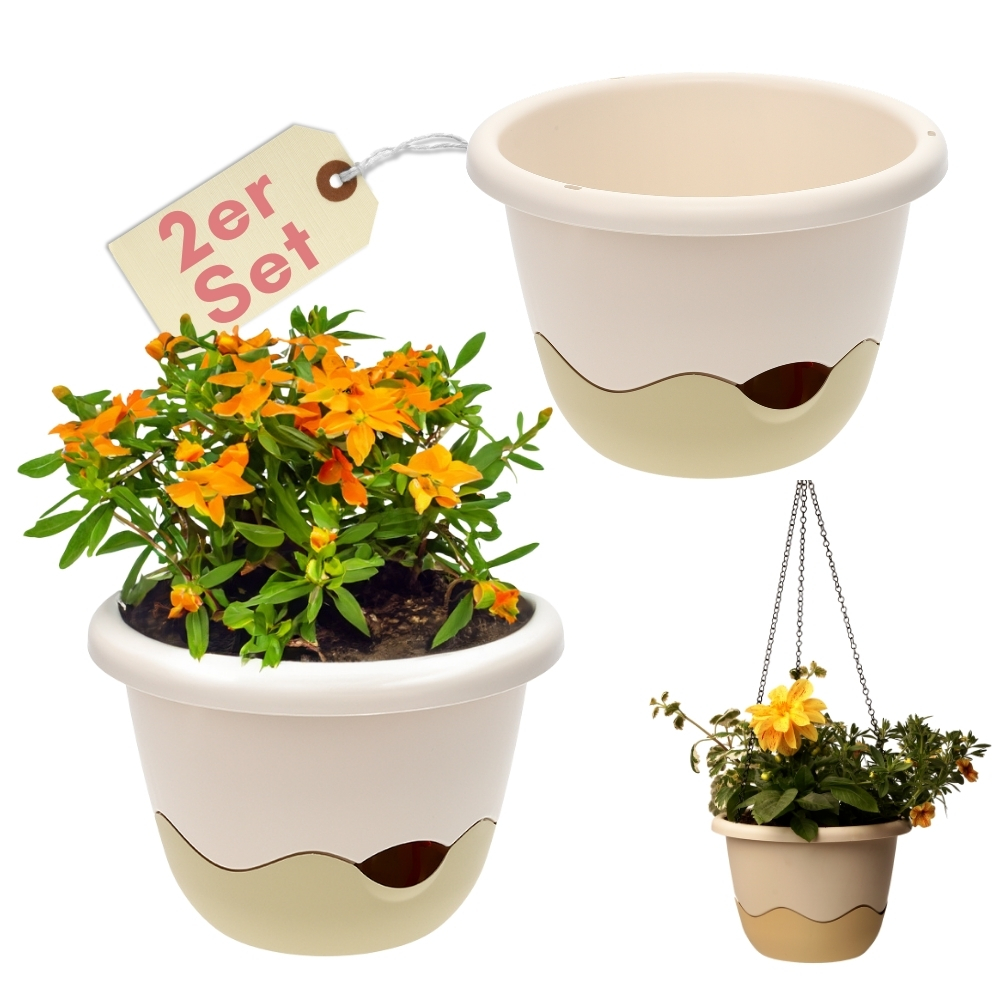 Image of Hanging Flower Pot Outdoor Hanging Planter For Plants Hanging Flower Pot With Water Reservoir Ivory 25 Cm
