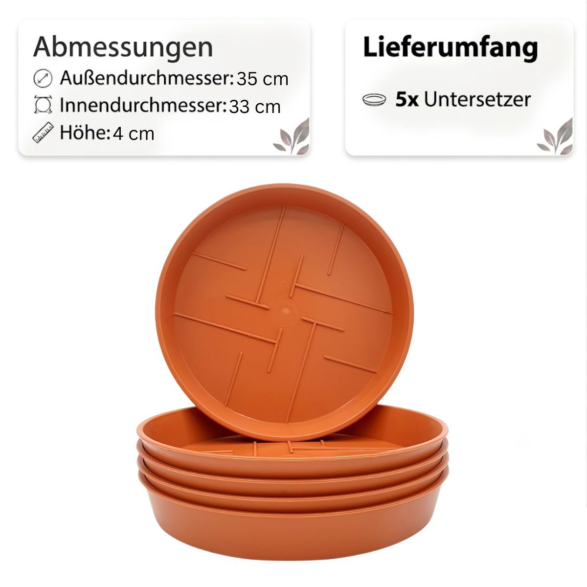 Image of 5-piece Set Round Flower Pot Saucers – , Terracotta, Stable & Easy To Clean, Weather-resistant For Indoor And Outdoor Use, Sizes 12–45 Cm, Perfect For Plant Care, Protects Against Moisture And Dirt
