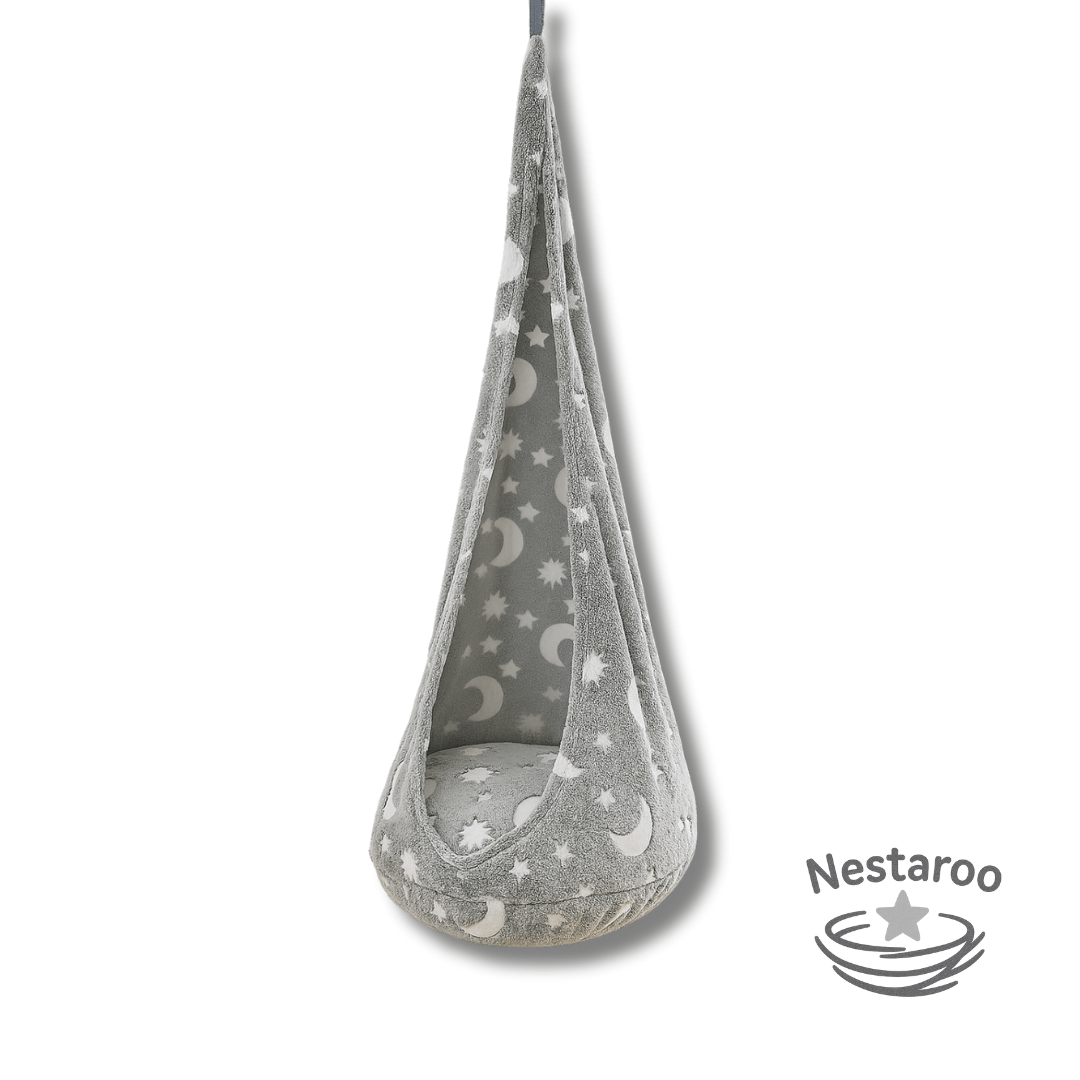 Image of Nestaroo Cozy Kids Hanging Chair – With Glowing Moon & Star Designs – Comfortable Hanging Seat – Hanging Cave For Children Up To 80kg