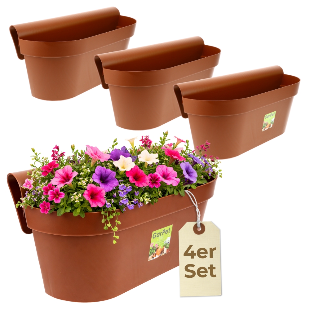 Image of 4pcs Set Balcony Railing Planter With Water Reservoir Flower Pot Fence Flower Box Railing Planter Balcony Planter Railing Planter Flower Box Balcony Terracotta 50 Cm