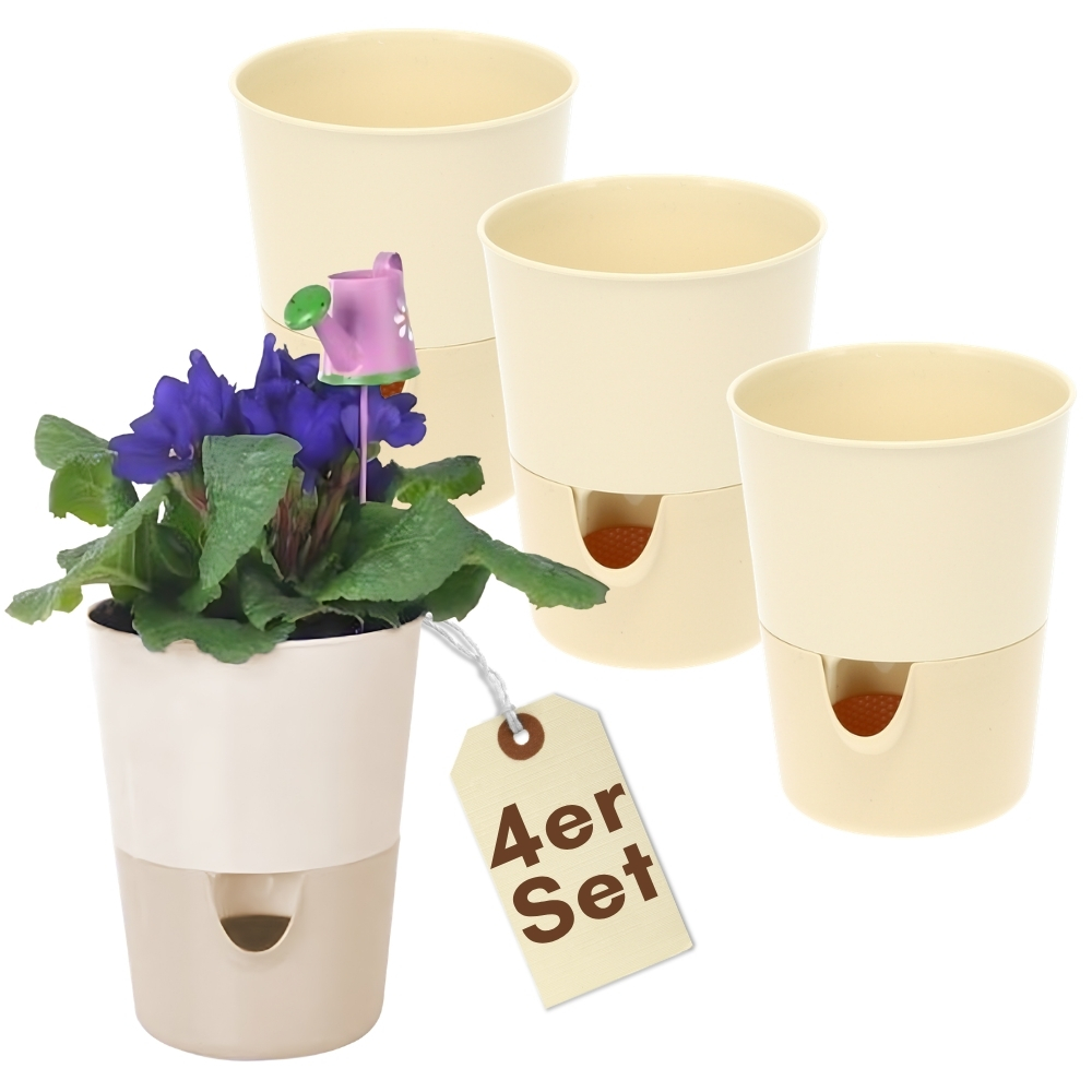 4-pack Self-watering Pots, Self-watering Planter For Kitchen, Indoor Garden, Windowsill Flower Pot With Irrigation System, Ivory, 11 Cm