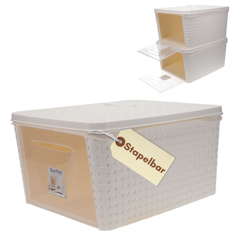 Storage Box With Lid, White, Front-opening, Closet Organizer, Stackable Box, Clothes Closet Basket With Lid, Storage Basket, Bathroom, Rattan Optic