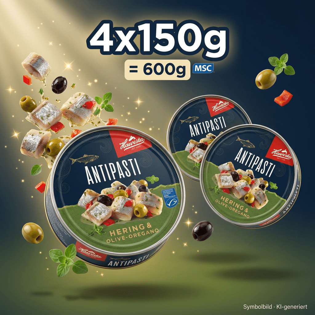 Image of Today's Special - Antipasto Herring Fillet Happening With Olive And Oregano - 40% Herring Fillet 18% Mediterranean Olives - 4x150g 600g