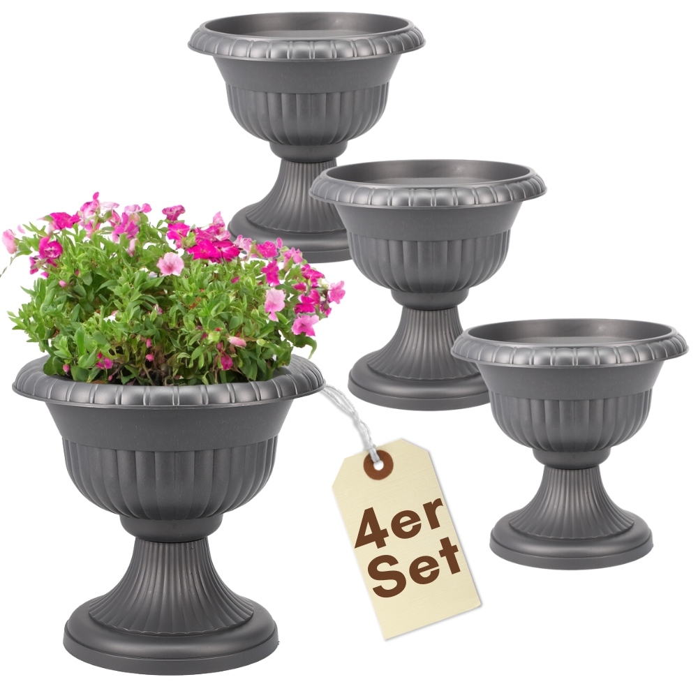 Image of 4pcs Set Of Flower Pot With Stand, Plant Stand, High Flower Column With Base, Plant Column With Socket, Plant Pot, Grave Vase, Plant Stand, Grey, 30 Cm