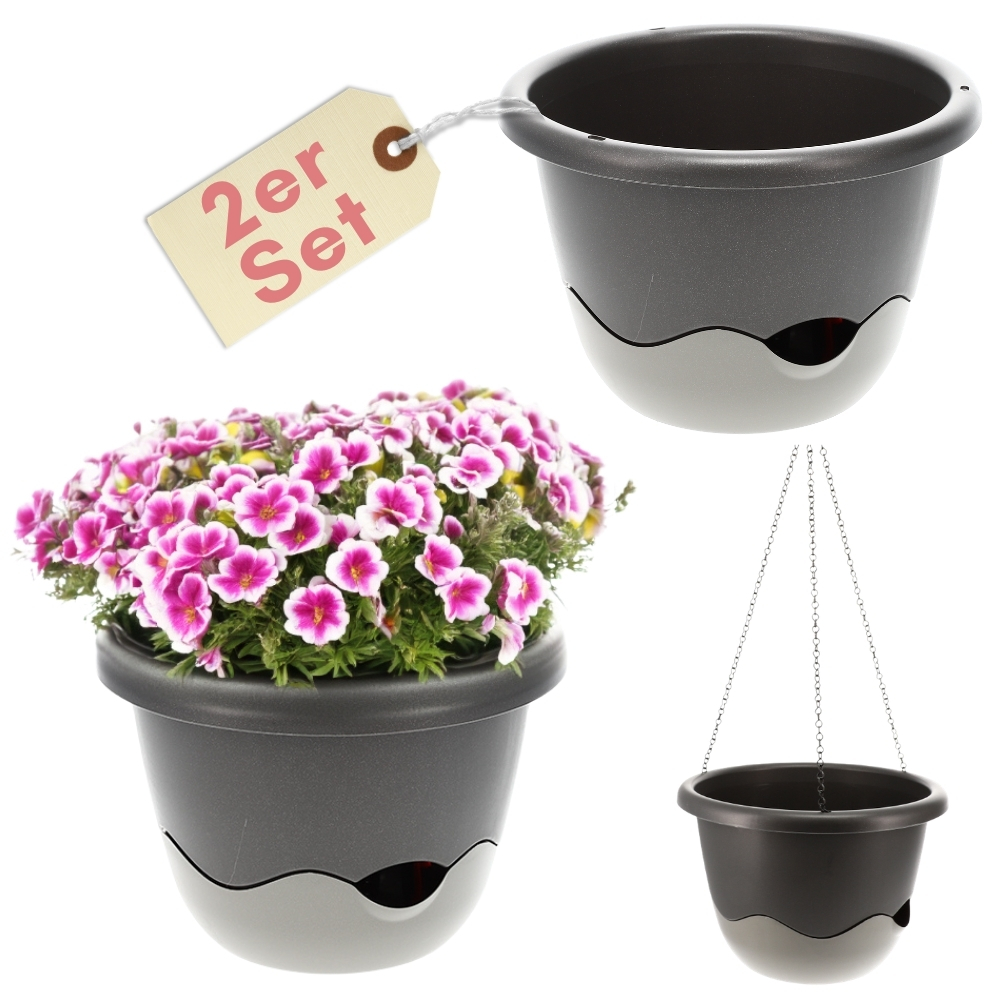 Image of Set Of 2 Flower Pots With Chain, 25 Cm