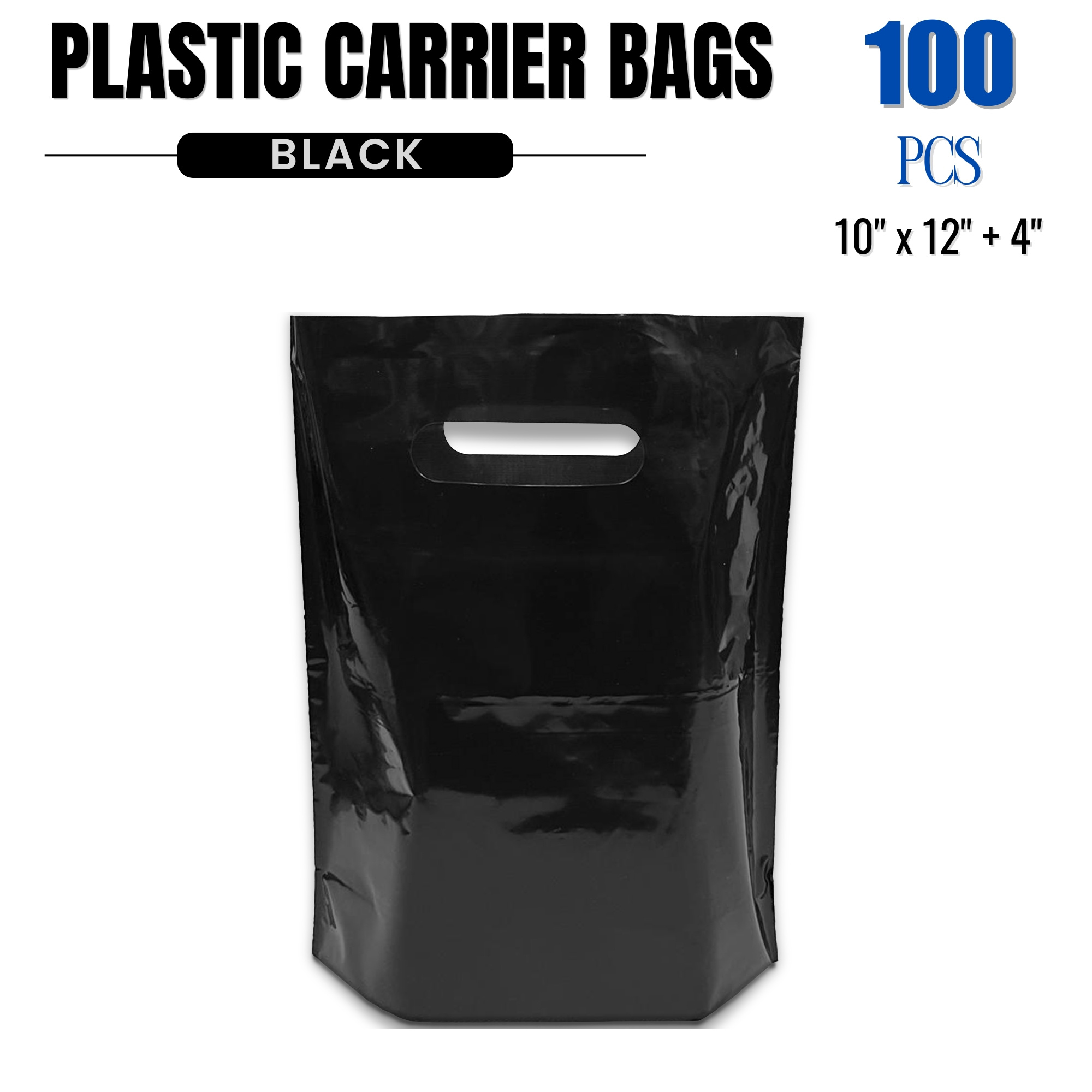 TEMU 100 Pcs Black Plastic Carrier Bags 10"x12"+4" Patch Handel Carrier Bags Handbags - Shopping Gift Bags With Handles, Small Bags Carrier Bags,