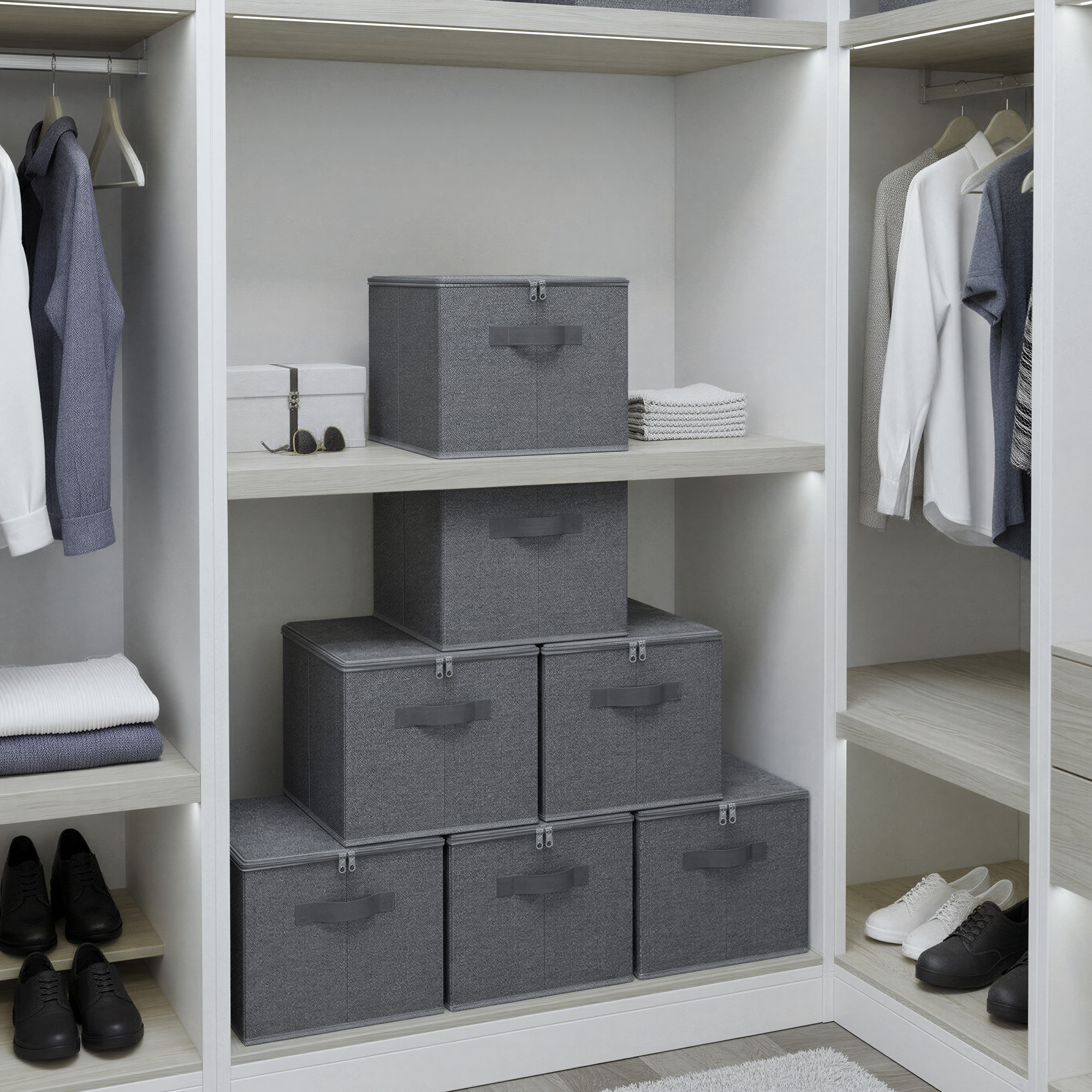 Image of Fabric Box, Foldable Storage Box With Handles, For Clothing, Fleece, 3/6 Set, 40 X 30 X 25 Cm