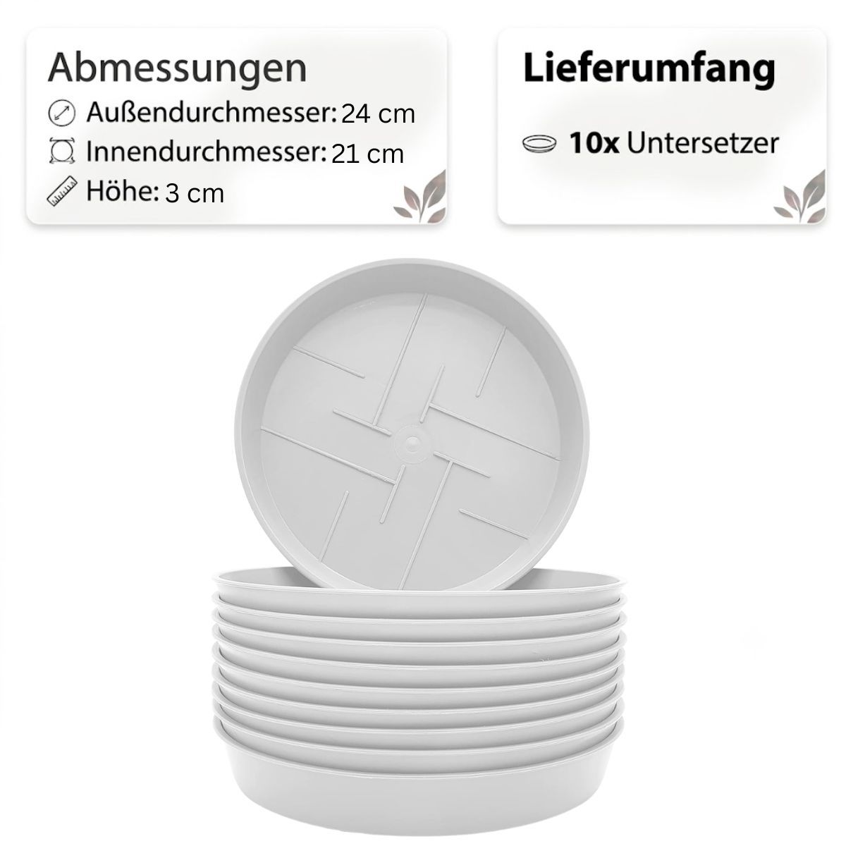 Image of 10-piece Set Round Flower Pot Saucers – , White, Sturdy & Easy To Clean, Weather-resistant For Indoor And Outdoor Use, Sizes 12–45 Cm, Perfect For Plant Care, Protects Against Moisture And Dirt