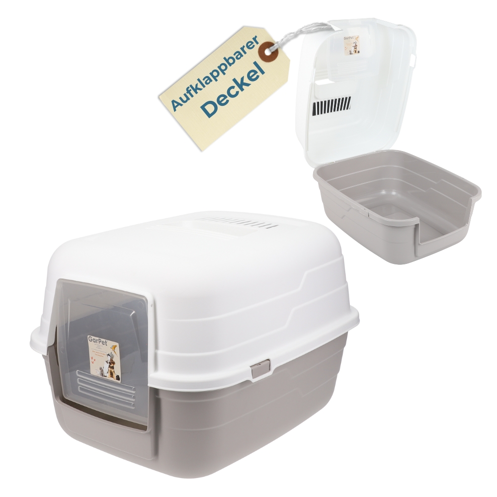 Cat Litter Box With Lid, Activated Carbon Filter, Modern Gray Design