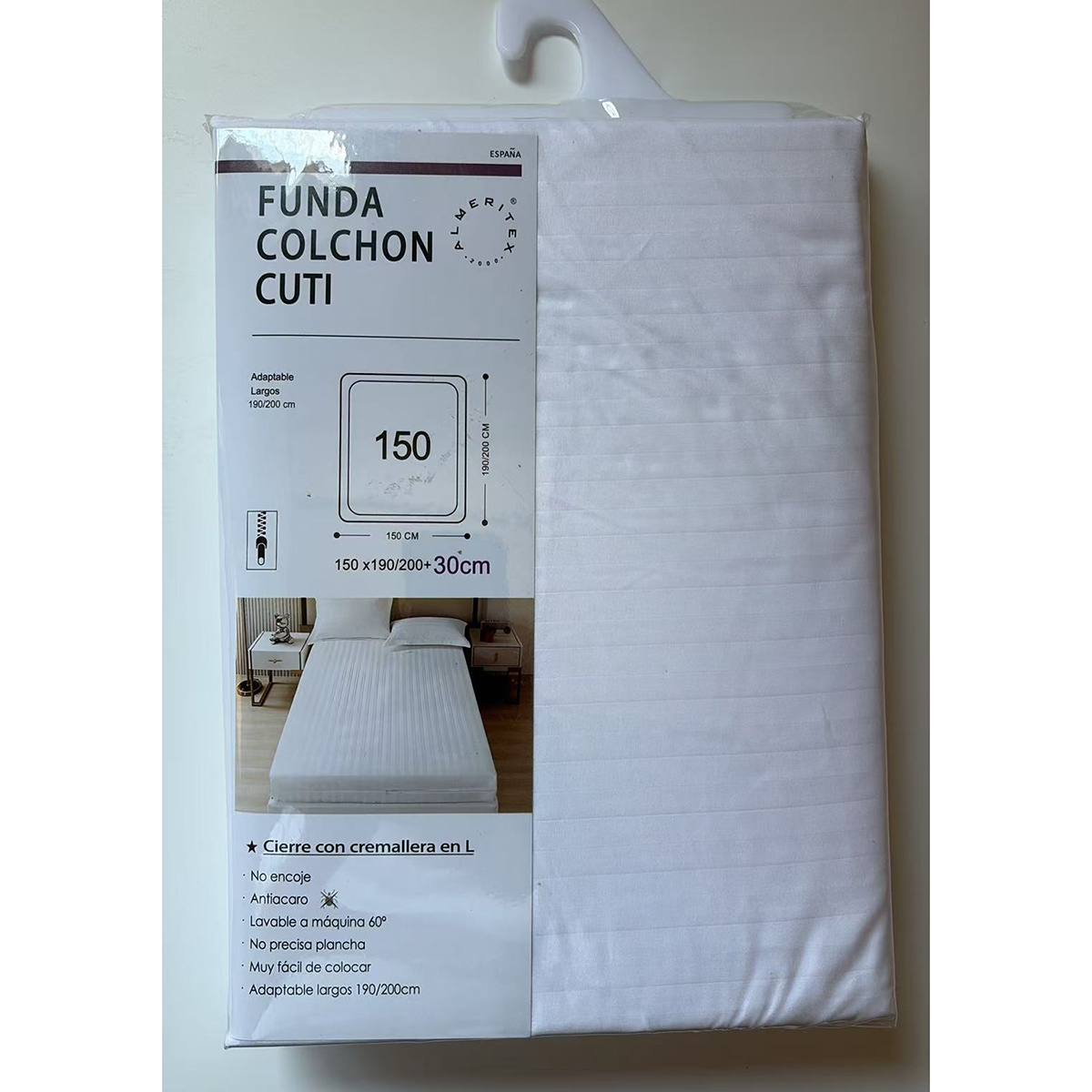 TEMU de Colchón con Cremallera, Protector Ajustable 100% Poliéster para Altura de 30cm (90/105/135/150/180cm)