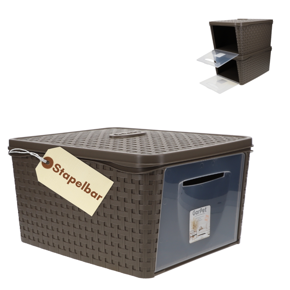Storage Box With Lid Front Opening Cabinet Organizer Stacking Box Wardrobe Basket With Lid Storage Basket Storage Bathroom Rattan Optic