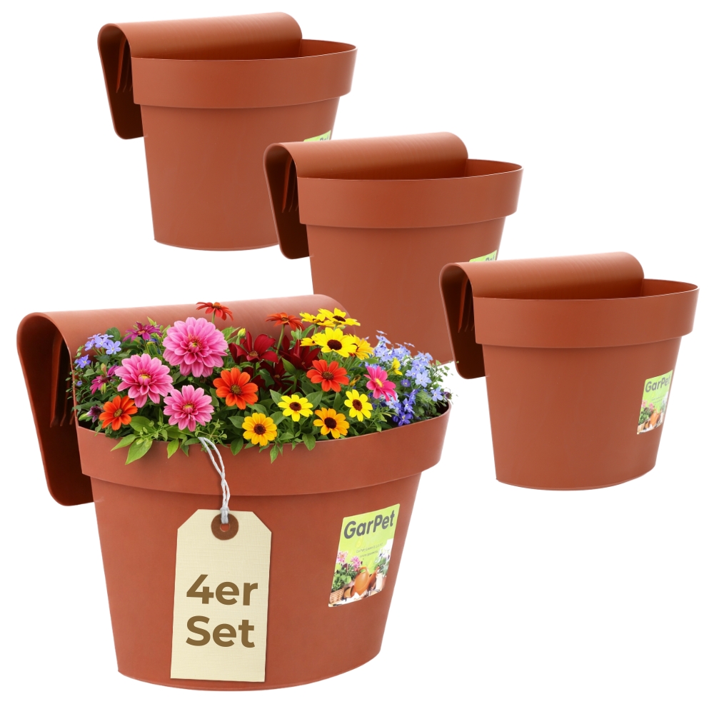 Image of 4pcs Set Of Landscape Pot Balcony With Water Storage Flower Pot Fence Flower Box Railing Flower Box Railing Terracotta