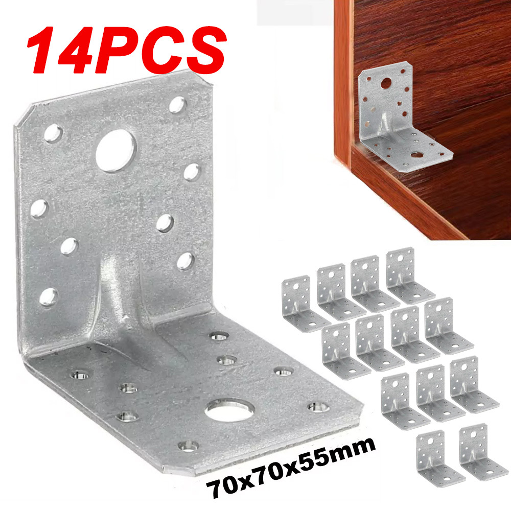 TEMU 14pcs Heavy-duty Corner Brackets, 70x70x55mm, L-shaped Frame Suitable For Woodworking, Shelves, Fences, Furniture- Rust-proof, Easy To Assemble