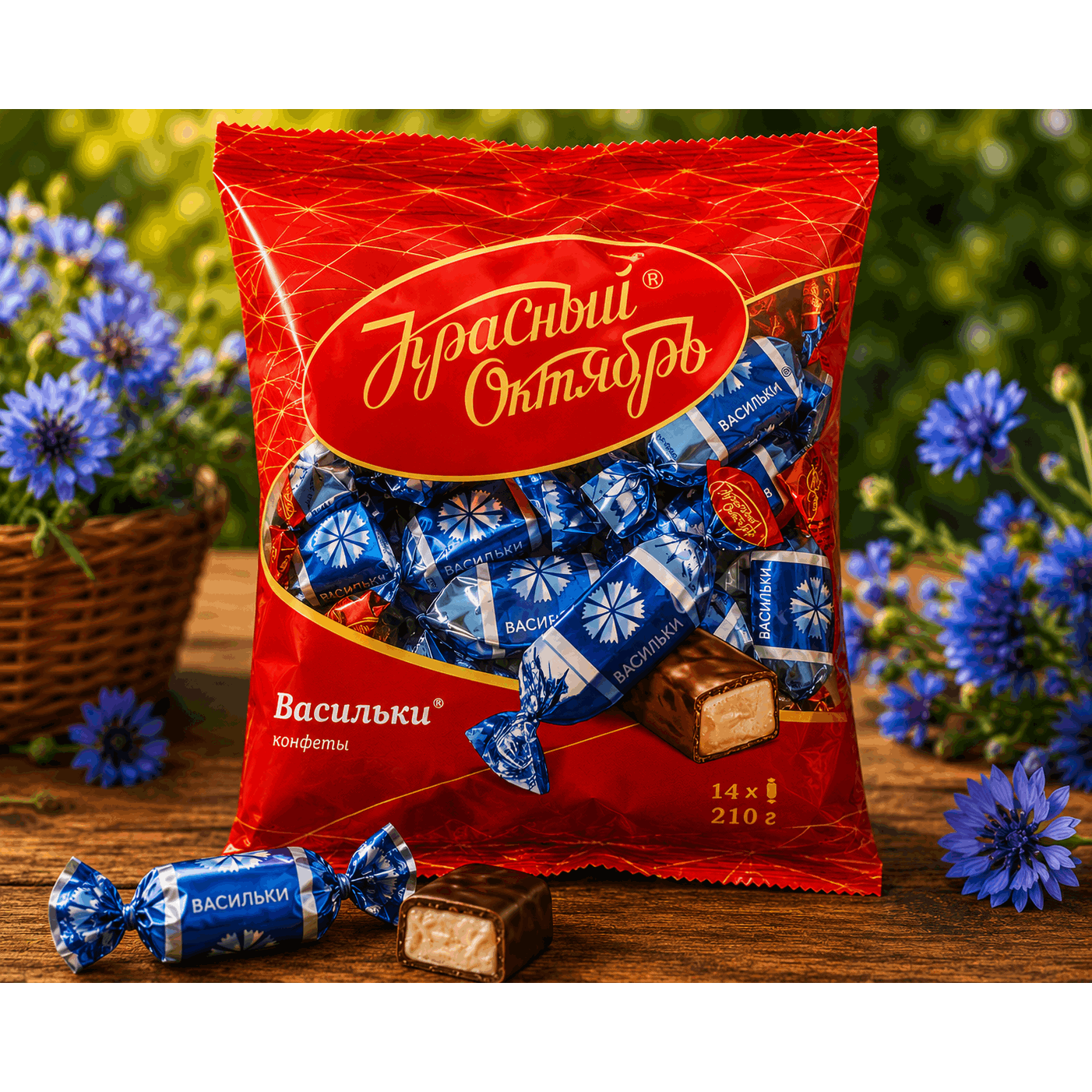 Red October Cornflowers Chocolate With Hazelnut Fondant Filling, 210 G