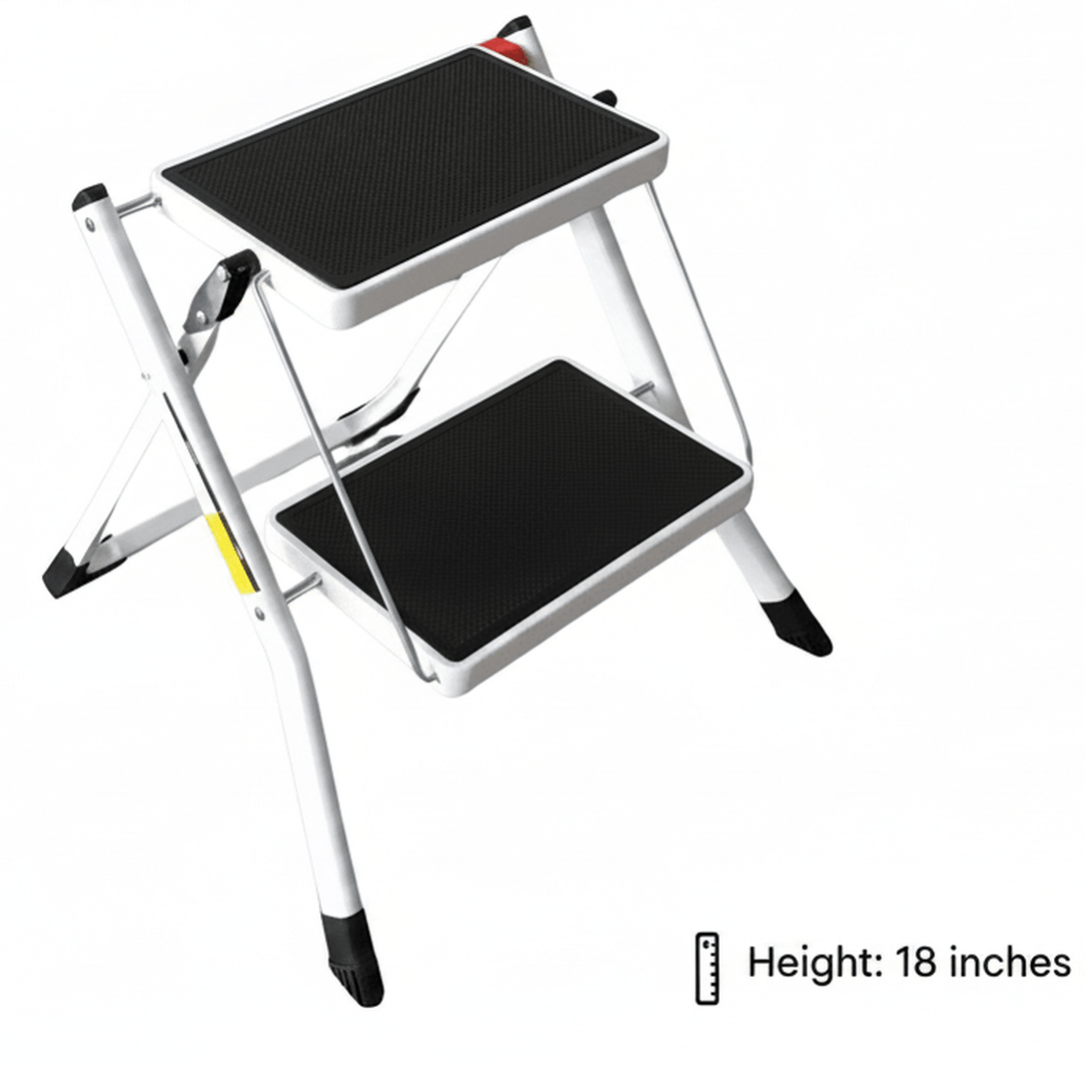 TEMU Foldable Ladder – Heavy-duty Steel Step Stool With Anti-slip Steps, Compact & Portable Design For Home Use, 150kg Capacity (black)