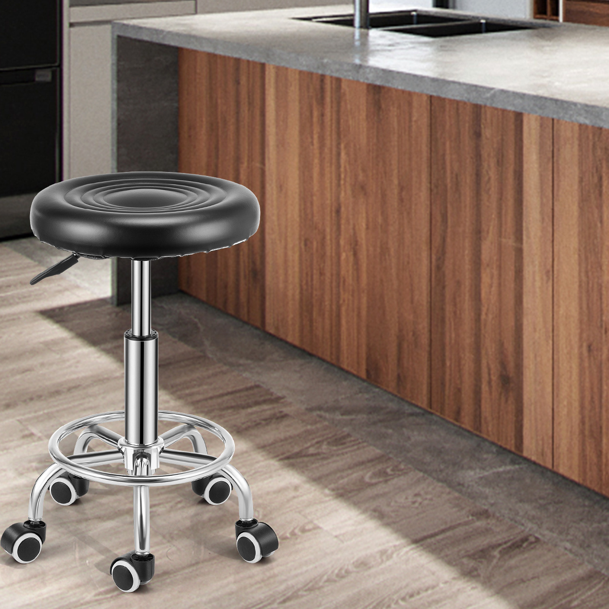 Height-adjustable Bar Stools Made Of Faux Leather, Kitchen Stools With Footrest, Foam Seat, With/without Backrest, Black