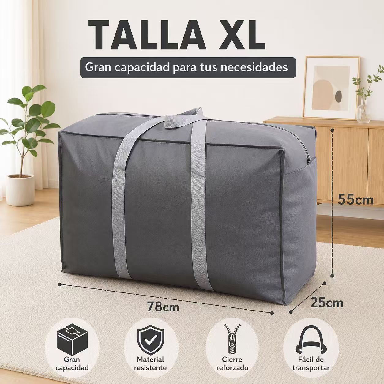 TEMU Bolsa Organizadora Grande Multiusos Plegable Impermeable | Almacenamiento de Ropa, Edredones, Cobijas y Almohadas | Cremallera Reforzada | Talla