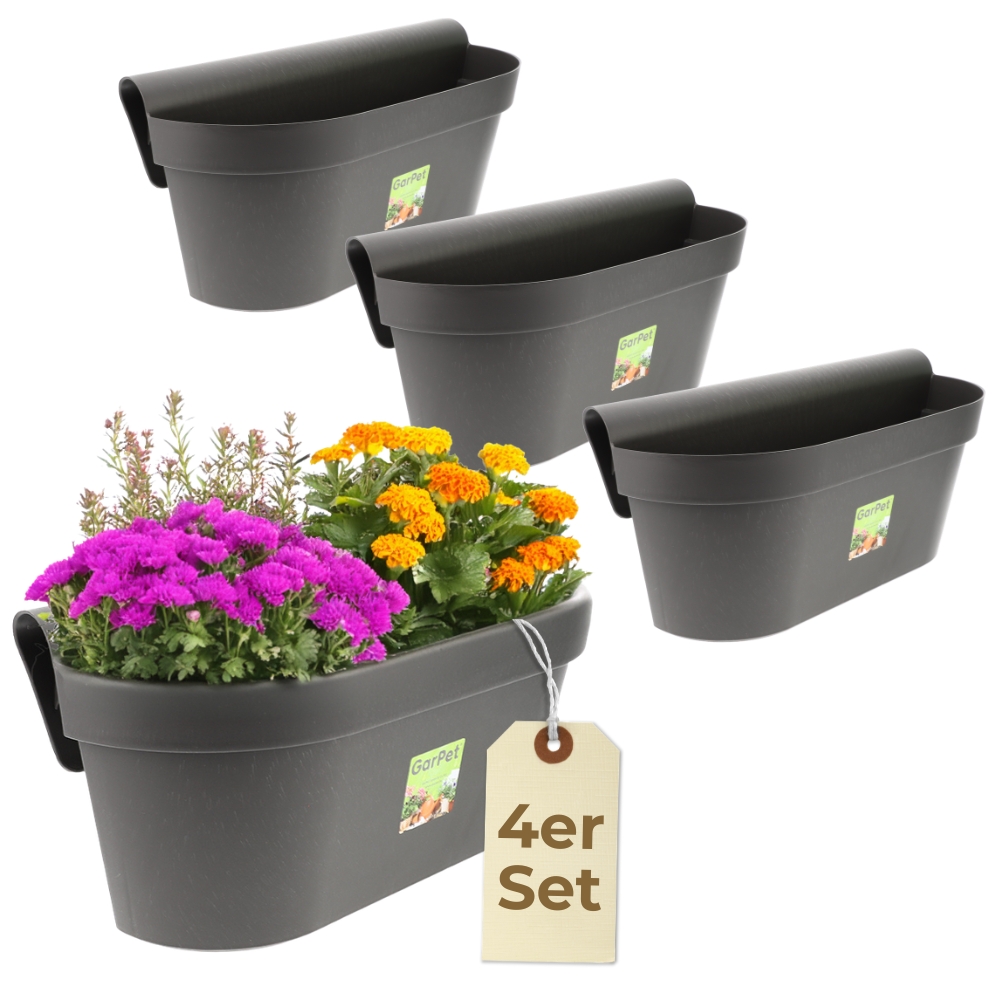 Image of 4-piece Set Balcony Railing Planter With Water Reservoir, Flower Pot, Fence Planter, Railing Balcony Planter With Bracket